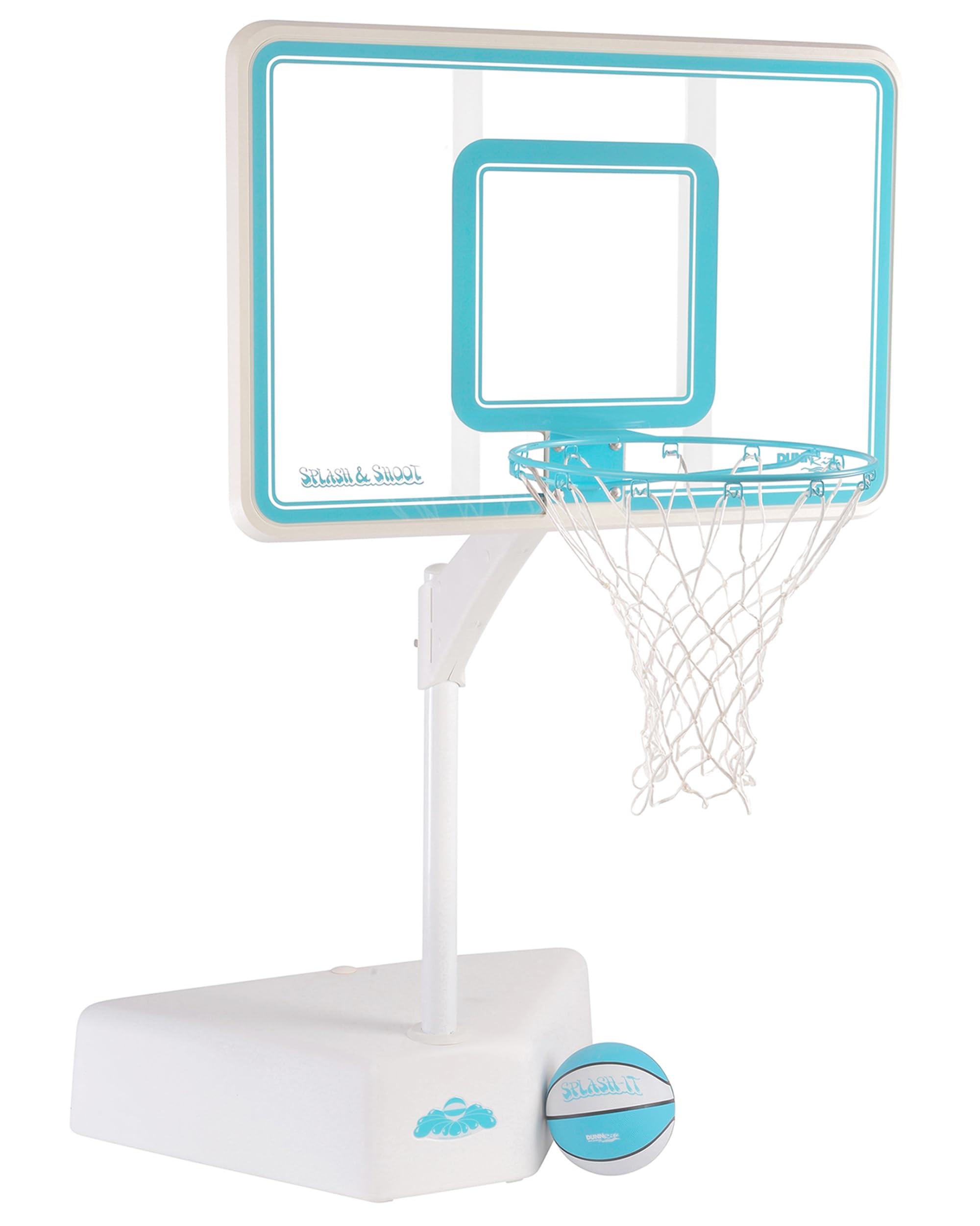 DUNNRITE Dunn-Rite Splash & Shoot Outdoor Adjustable Height Swimming Pool Basketball Hoop w/Ball, Base, & 18 Inch Stainless Steel Rim, Made in USA, Clear