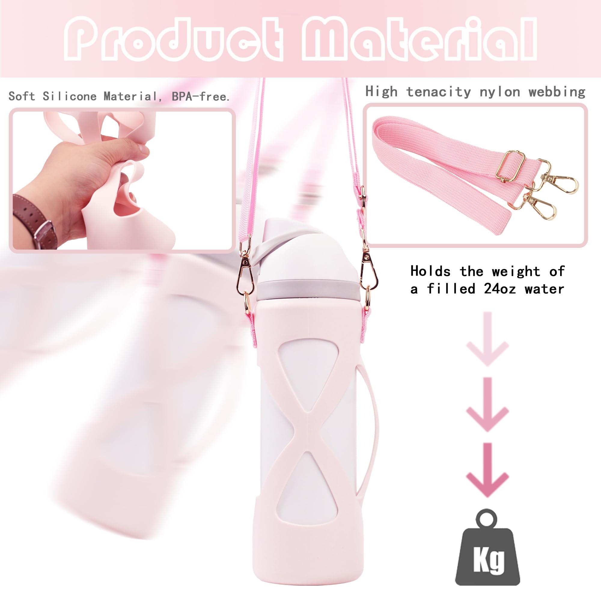 Bigwaves Bigwaves Bottle Bumper Silicone Boot Sleeve Protector with Handle for Owala Freesip Water Bottle 24 Oz, Water Bottle Carrier Grip Accessories for Running Bike, Gym Or Jogging (Single Strap, Pink)