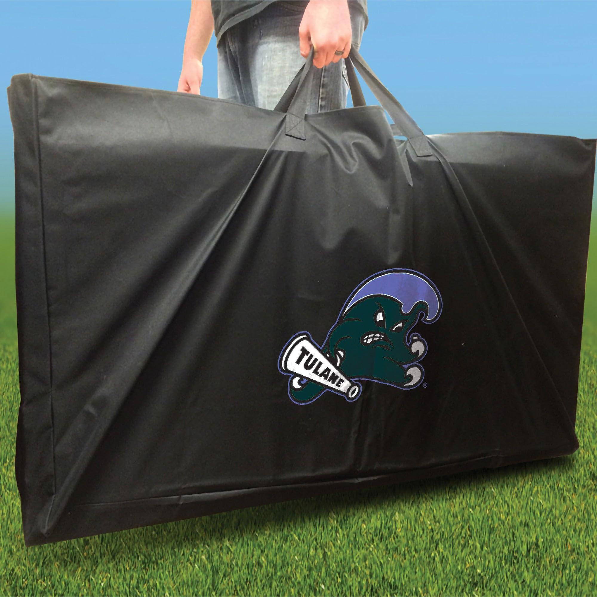 Tailgate Games Tulane Stained Stripe Cornhole Set - 2x4 (Regulation Size) - Includes (2) Boards, (8) Team Logo Bags, (1) Team Logo Carry Case and (2) Board Hole Lights and (2) Board Edge Lights