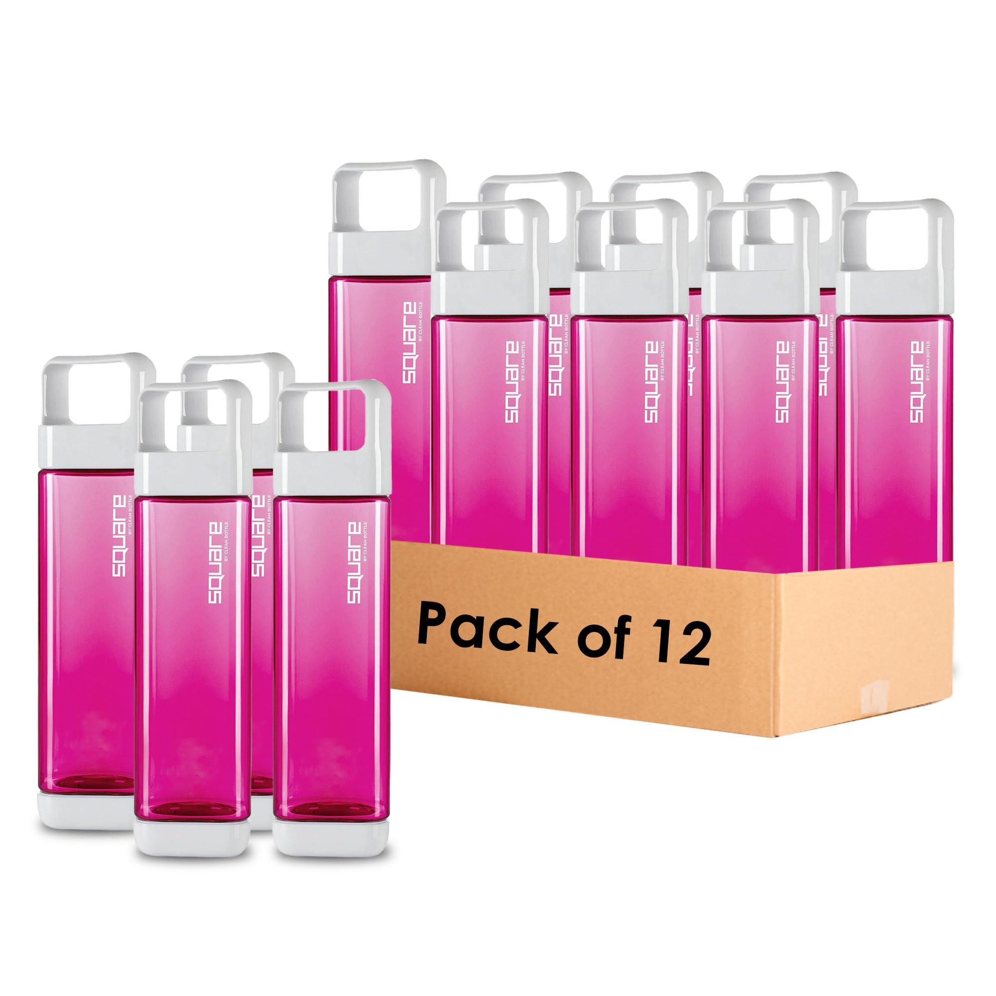 Clean Bottle Clean Bottle Tritan Square BPA-Free Water Bottle, Opens from Both Ends, 25 Ounce, Dishwasher Safe, Raspberry (Classic, 12, Pack)