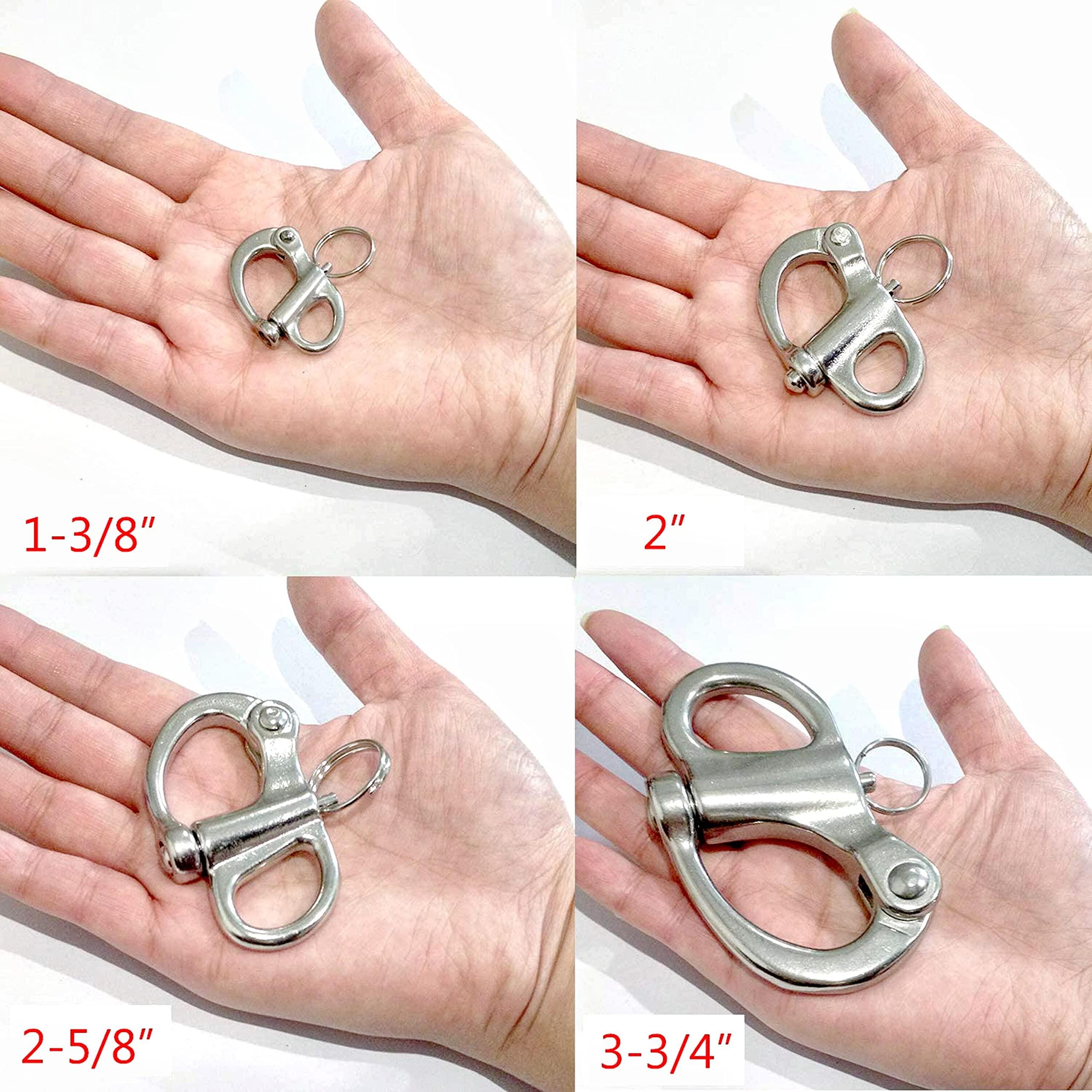 chuxing 2/4 Pcs Marine 316 Stainless Steel Fixed Eye Snap Shackle, Quick Release Boat Anchor Chain Eye Jaw Swivel Stainless Snap Shackle Hook (4, 52mm)