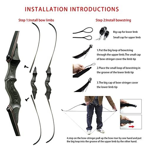 Obert Obert Black Hunter 60 Inch Archery Takedown Recurve Bow Set 20-60lbs Right Hand Bamboo Core Limb (55lbs)