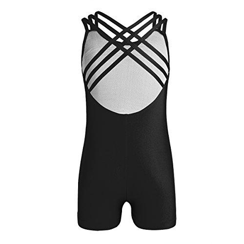 CHICTRY CHICTRY Girl\'s Children\'s Solid-Color Sleeveless Unitard Strappy Back Gymnastics Athletic Dance Bodysuit Clothes Black 5-6