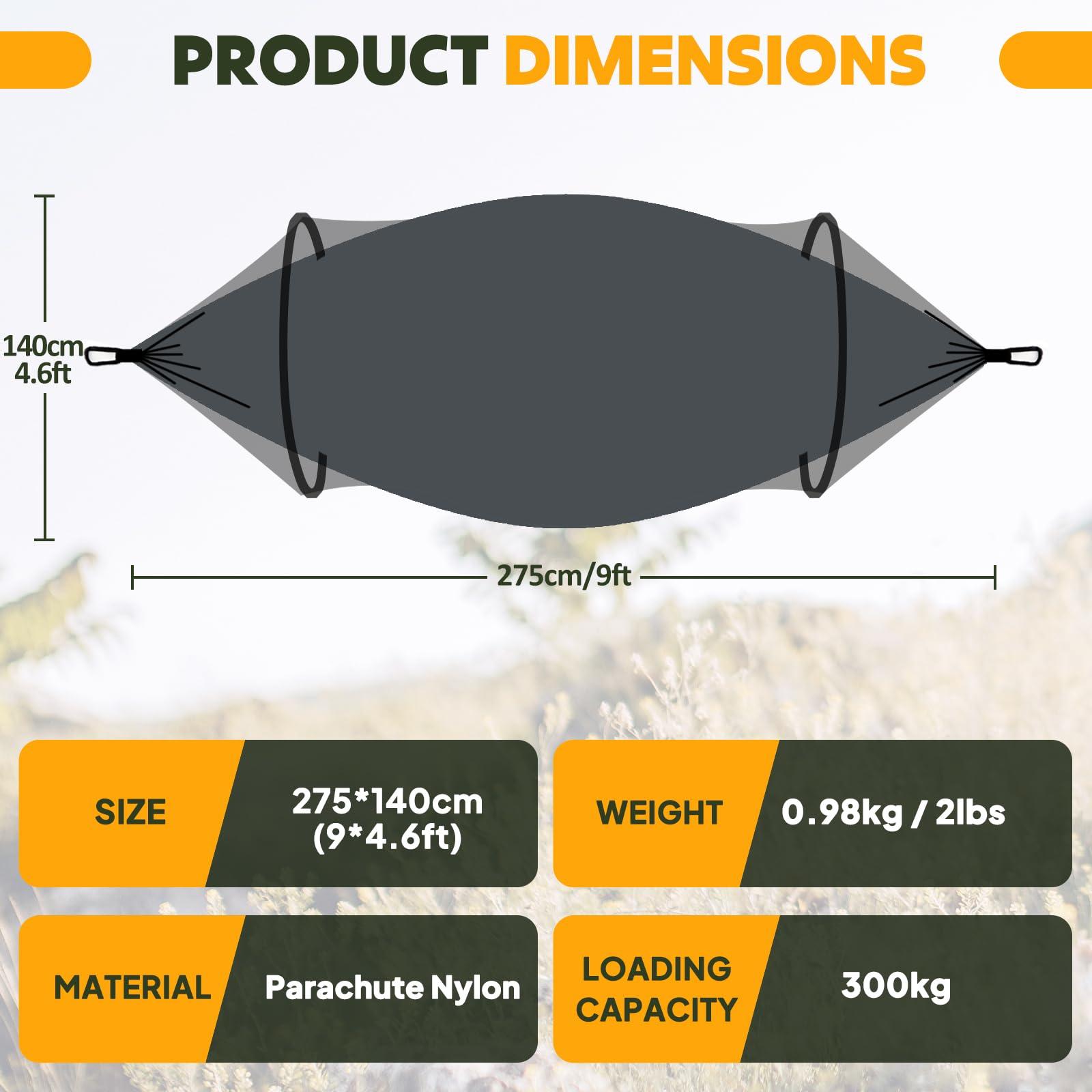 Chihee Chihee Ultra-Light Travel Camping Hammock Pop-up Net Hammock 660lbs Load Capacity,Breathable,Quick-Drying Parachute Nylon 2 Premium Carabiners,2 Tree Slings Included for Outdoor Backpacking Hiking