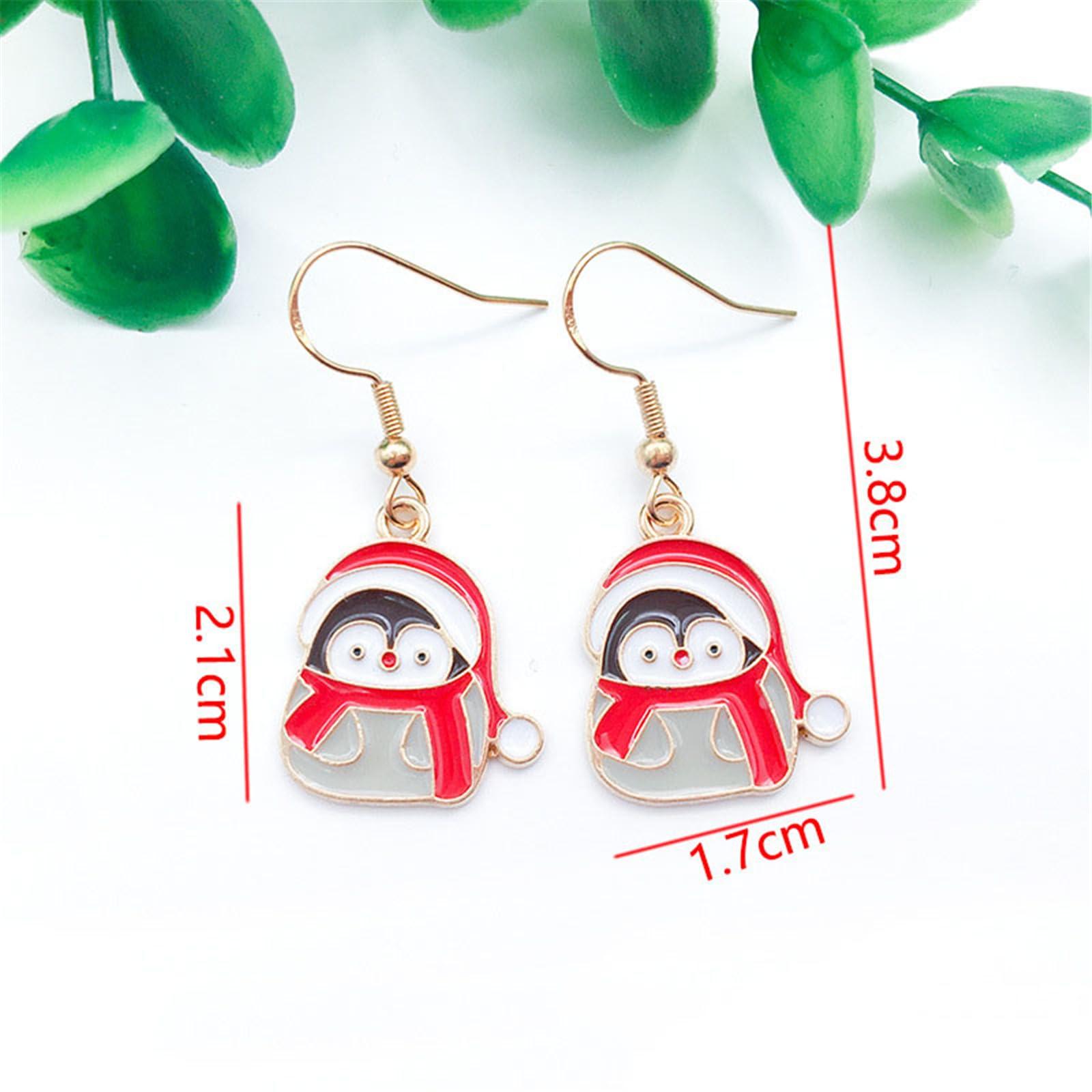 MALOYANVE MALOYANVE Christmas Earrings for Women Christmas Trees Bow Snowflake Bells Elk Candy Drop Dangle Earrings Holiday Stud Earrings with Xmas Organza Party Jewelry Gifts (Christmas Penguin)