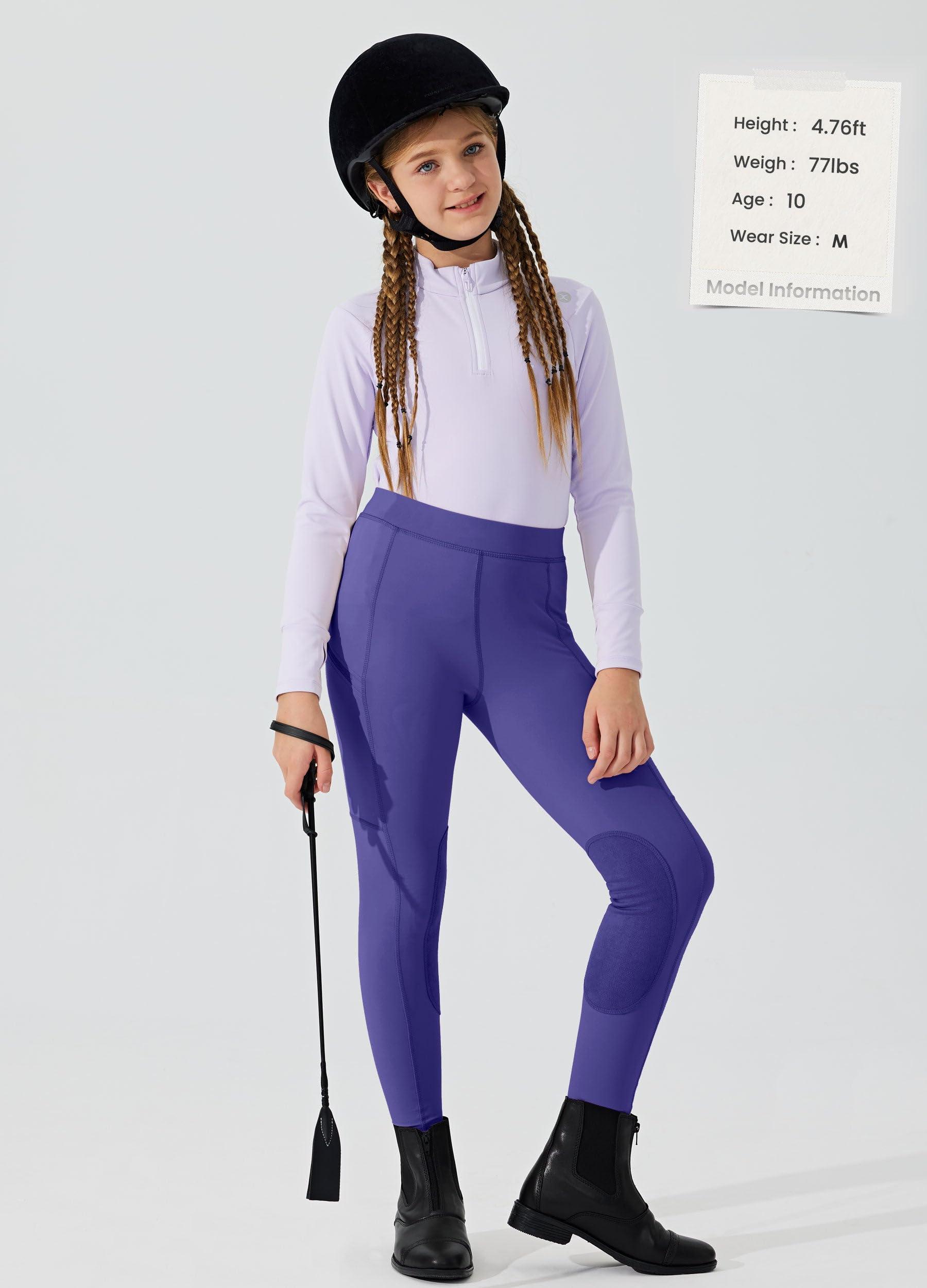 Willit Willit Girls Horse Riding Pants Tights Kids Equestrian Breeches Knee-Patch Youth Schooling Tights Zipper Pockets Purple XS