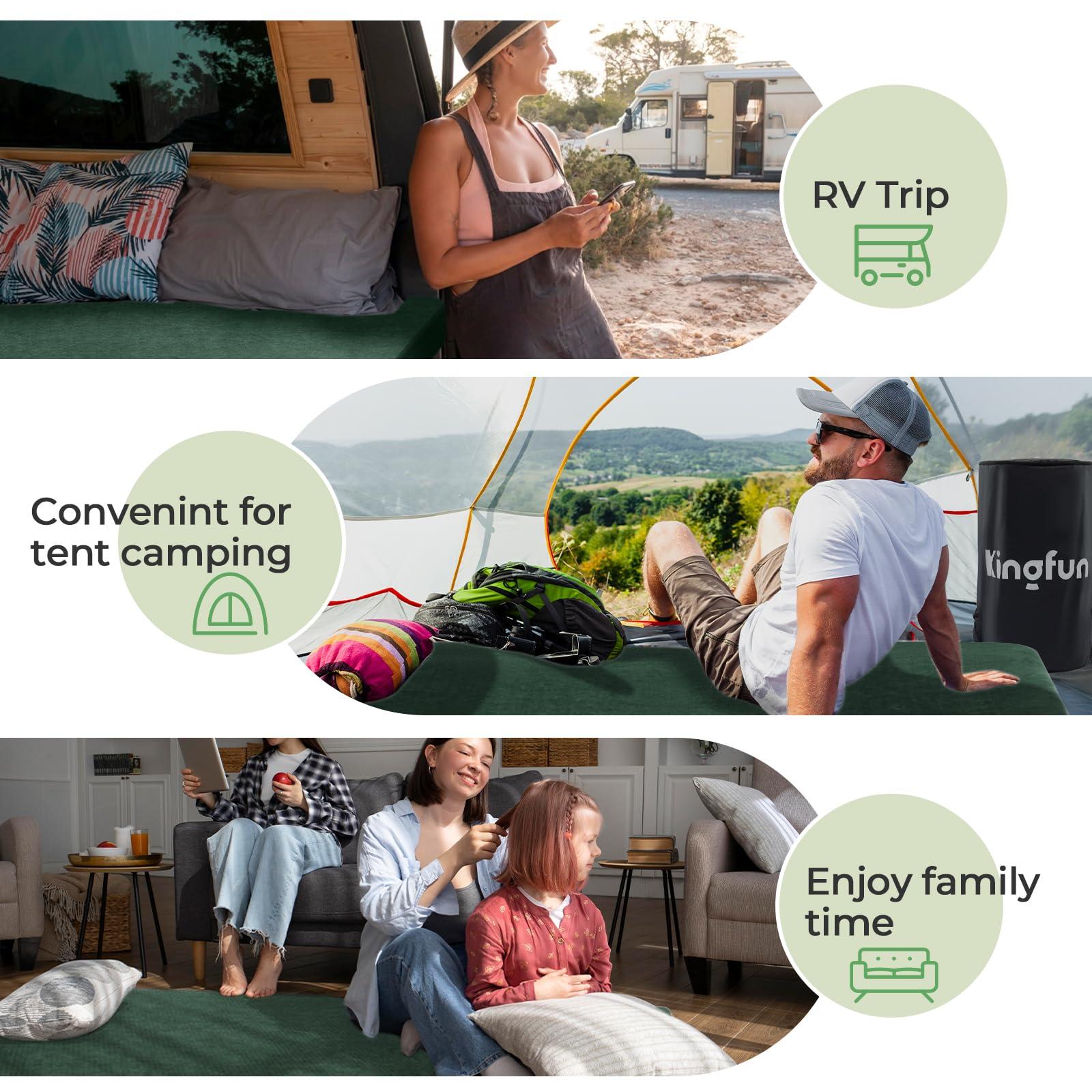 Kingfun Kingfun 3 Inch CertiPUR-US Memory Foam Camping Mattress, Waterproof Roll up Sleeping Pad for Adults, Comfortable Thick Floor Sleeping Mats for Car Truck Tent with Removable Travel Bag,Green