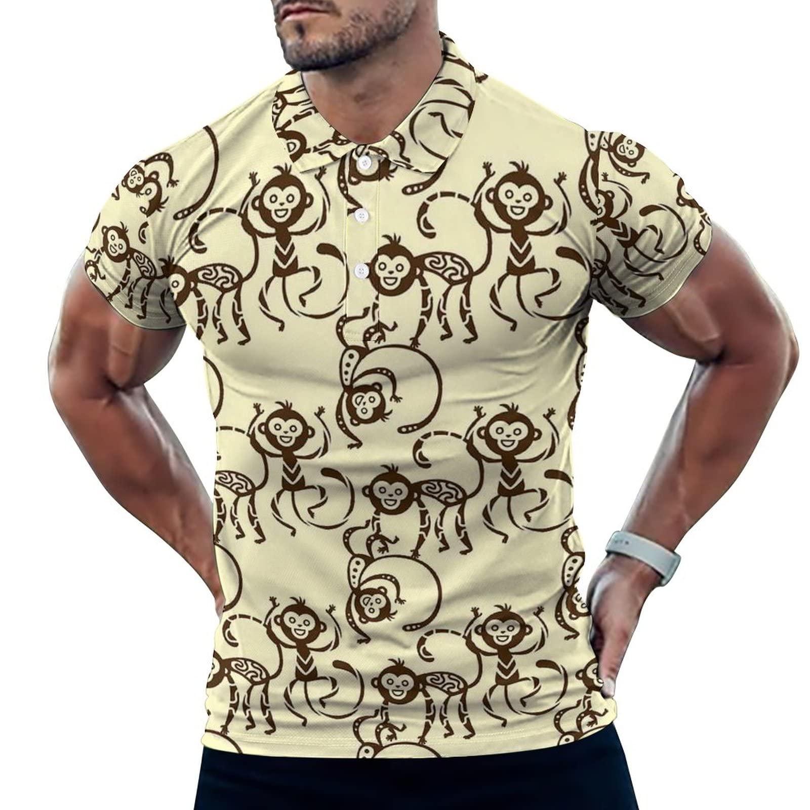 BAIKUTOUAN BAIKUTOUAN Monkey Men's Polo-Shirts Short Sleeve Golf Tees Outdoor Sport Tennis Tops L