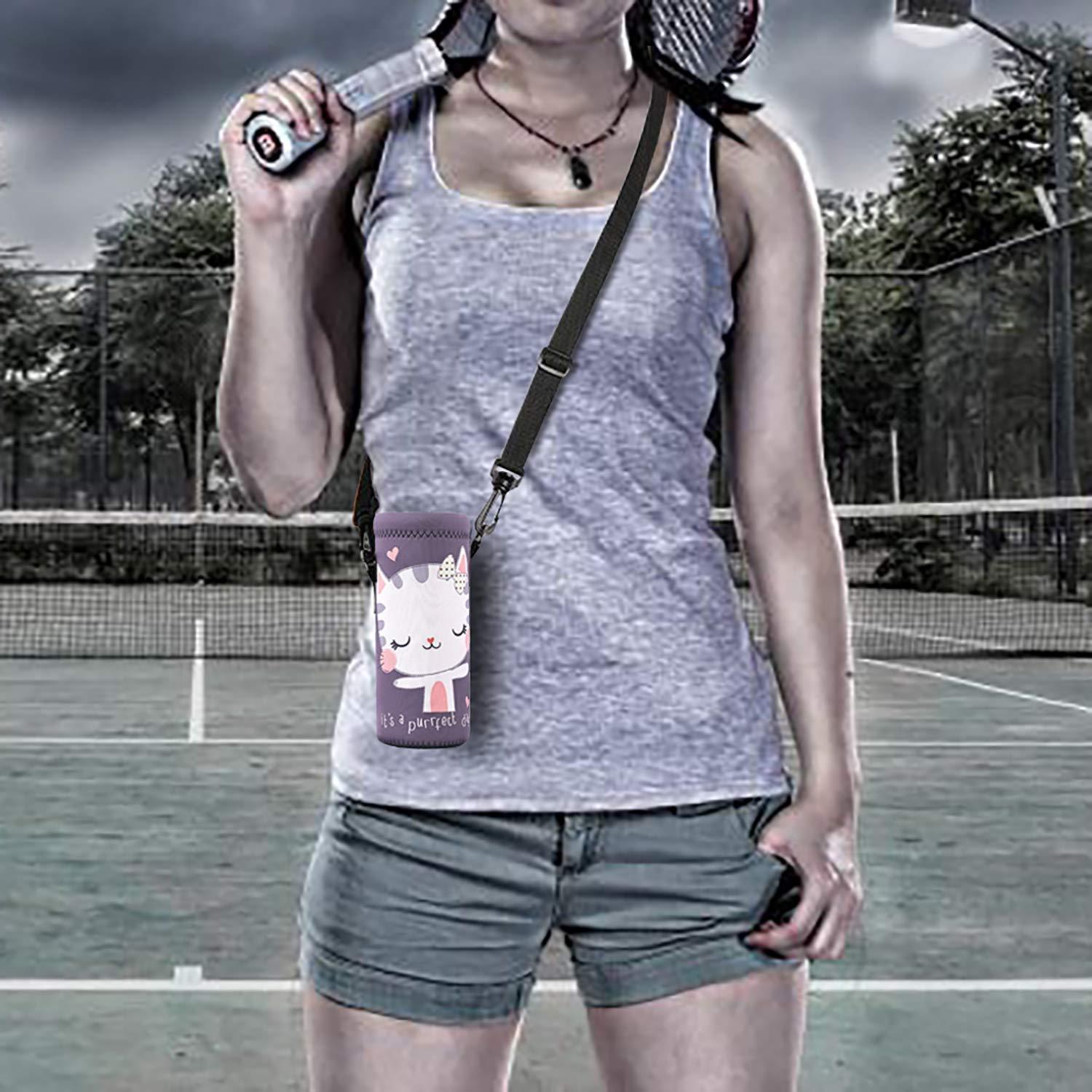 RICHEN RICHEN Neoprene Water Bottle Carrier Bag with Adjustable Shoulder Strap,Insulated Water Bottle Cover for 1000ml/32oz Stainless Steel/Glass/Plastic Bottles (Cute Cat,1000ML)