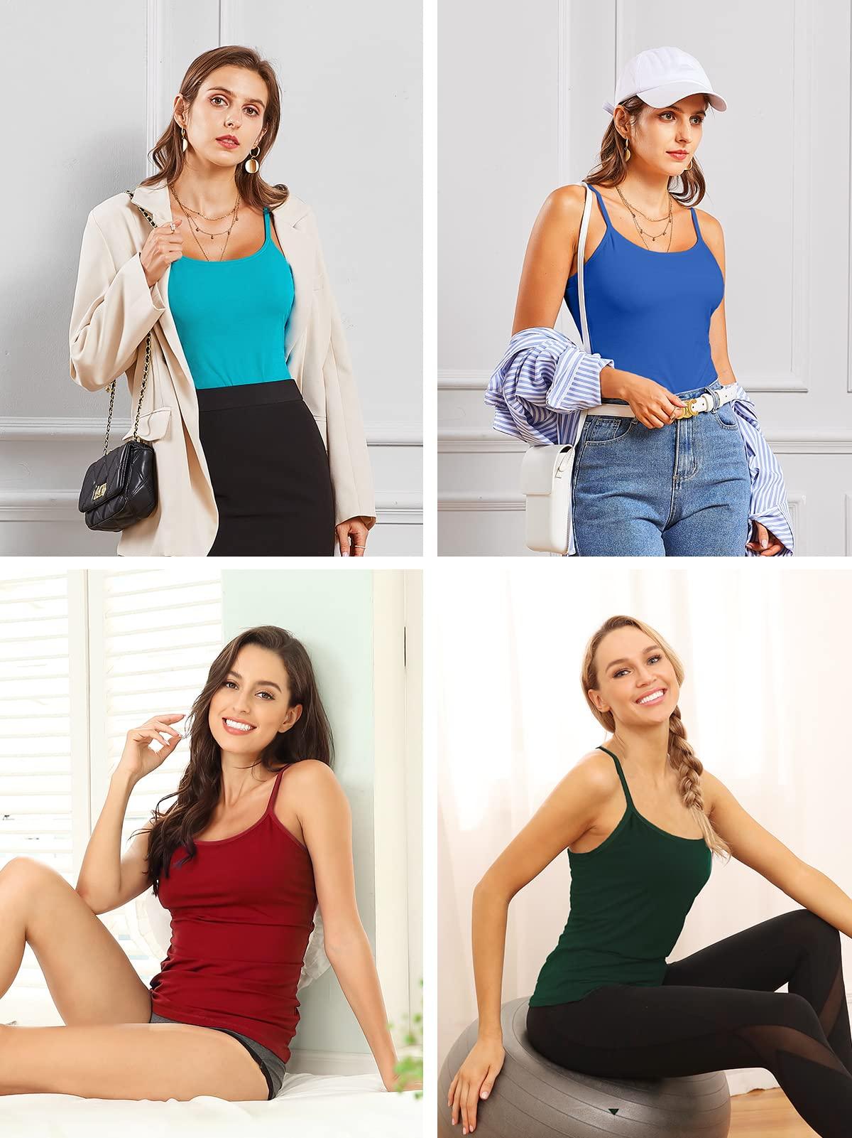 V FOR CITY V FOR CITY Womens Tank Top with Shelf Bra Summer Adjustable Strap Camisole Top Cotton Cami Sleepwear 2 Pack Nude Terracotta S