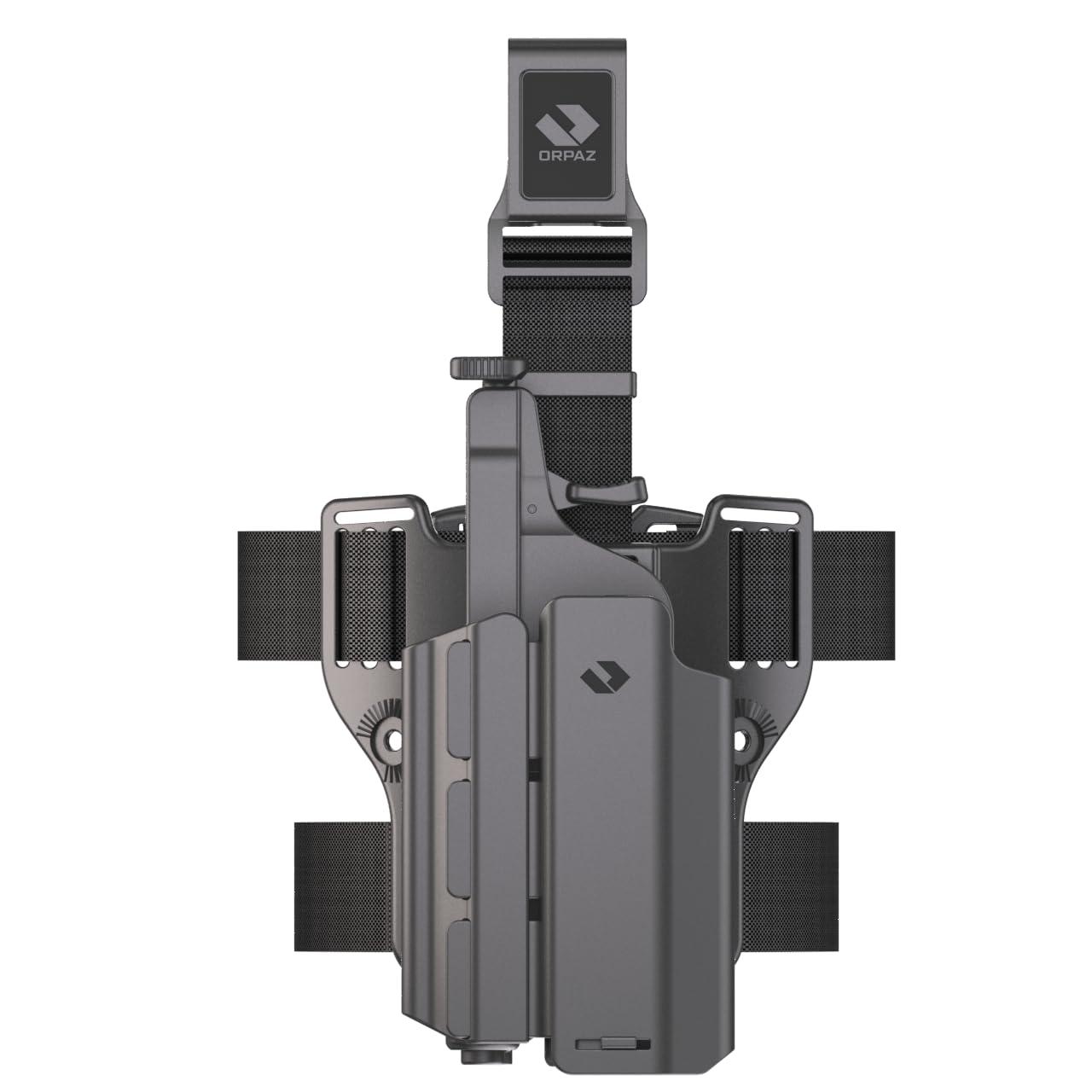 Orpaz Orpaz T40 Light Bearing Holster Left-Handed, Adjustable and Modular Holster with Flashlight Fits Most Pistols and Most Lights, Lasers, Sights and Optics (T40 Large, Drop-Leg)