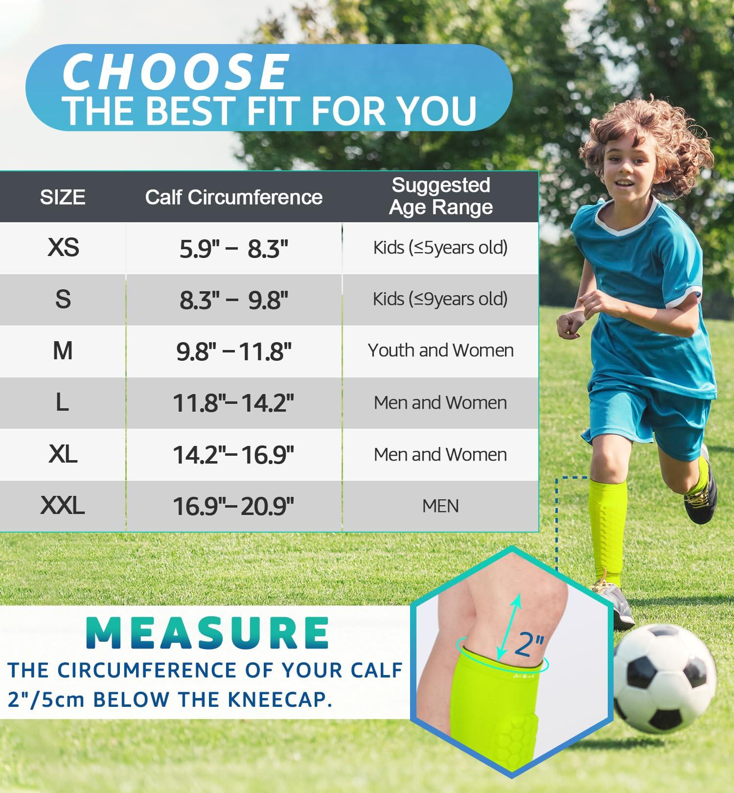 HiRui HiRui Soccer Shin Guards Shin Pads for Kids Youth Adult, Calf Compression Sleeve with Honeycomb Pads, Support for Shin Splint Baseball Boxing Kickboxing MTB, Lightweight(1PAIR)(Bright Yellow, 2XL)
