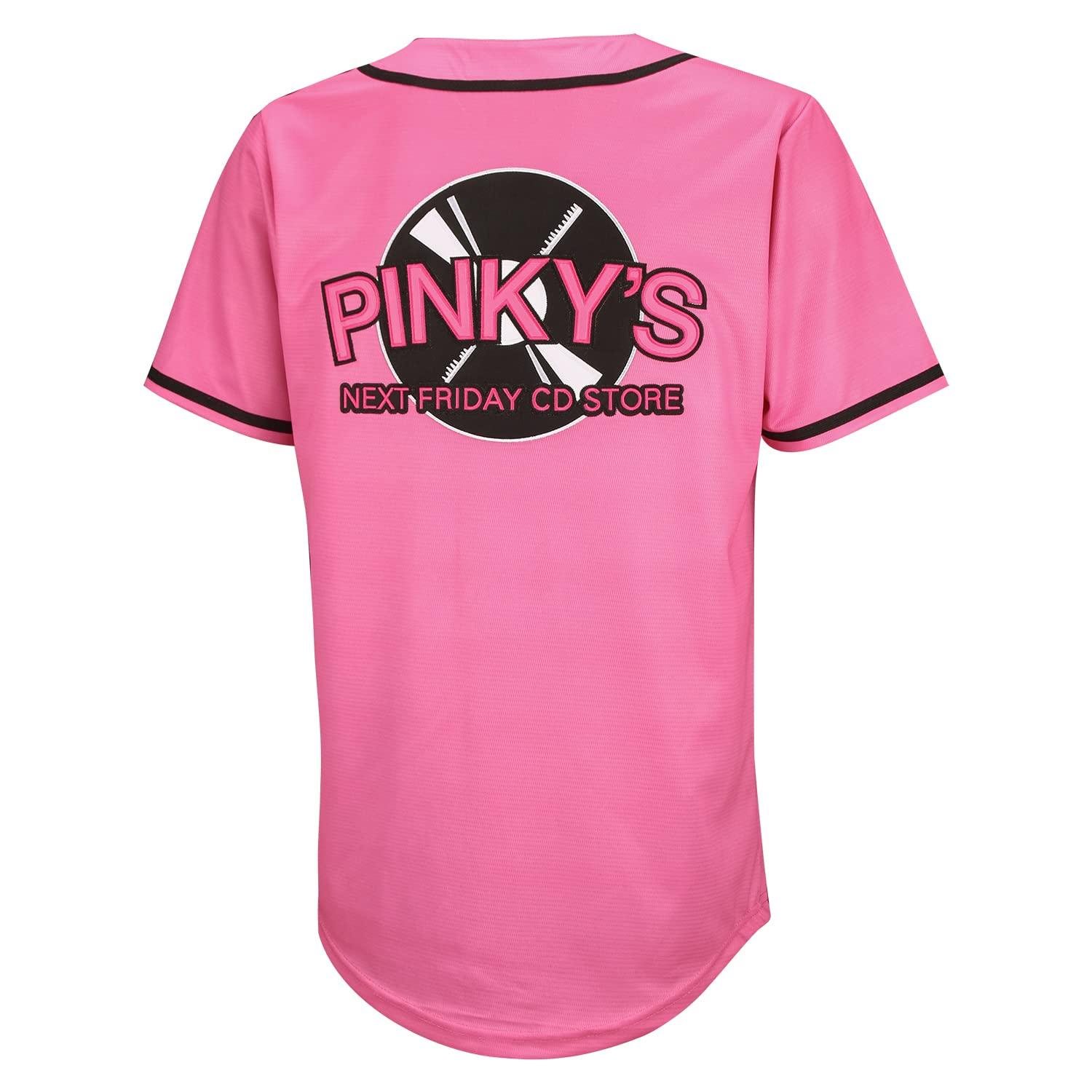 Pinky's Next Friday CD Store Men's Pinky's Next Friday Movie Baseball Jersey Day Day CD Store Sports Fan Hip Hop Jerseys Stitched (XXL, Logo Pink)
