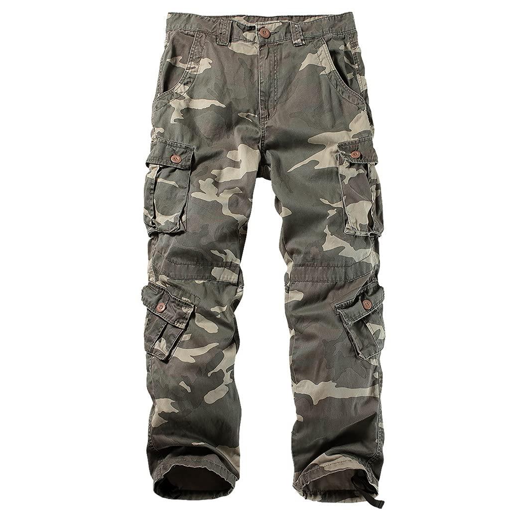 KEHAIOO KEHAIOO Men\'s Cotton Military Cargo Pants, 8 Pockets Casual Work Combat Trousers, Military Army Camo Cargo Pants Plus Size Black XL