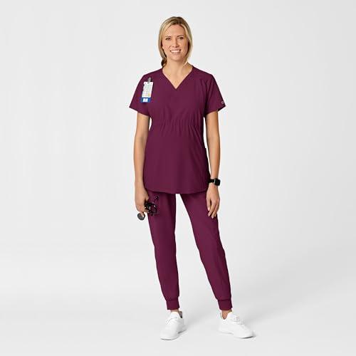 WonderWink Wink Scrubs for Women, W123, Maternity V-Neck Tops with 5 Pockets, Wine, L