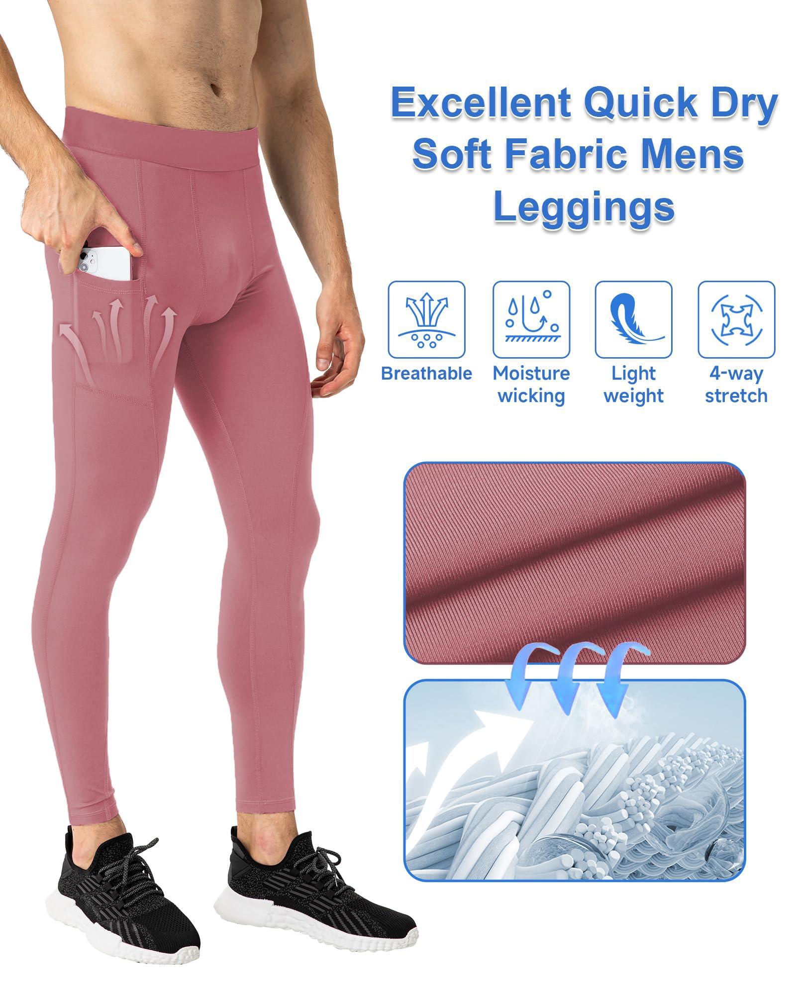 SPVISE SPVISE Pink Compression Pants Men Workout Yoga Leggings Running Athletic Sports Basketball Tights Baselayer Bottoms Cool Dry