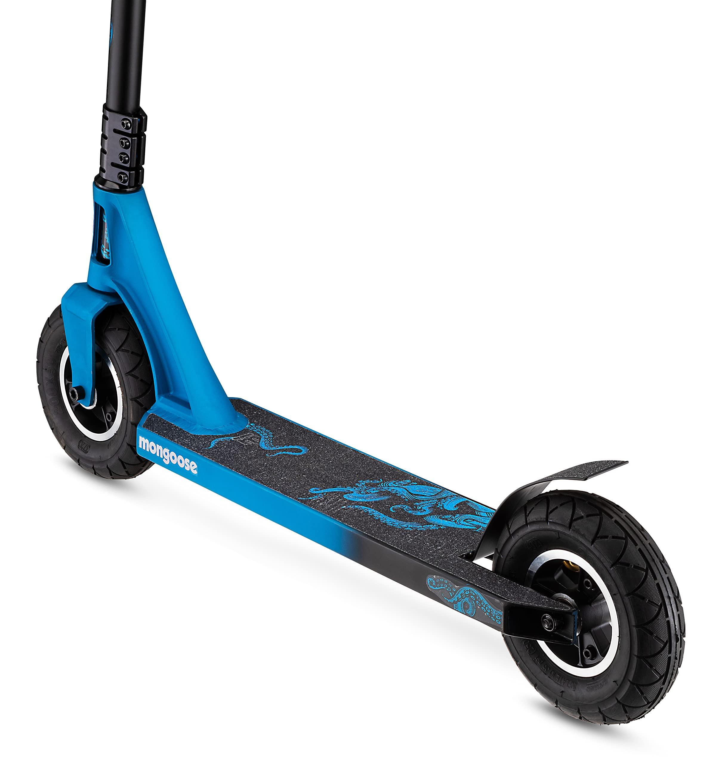 Mongoose Mongoose Tread Pro Youth/Adult Freestyle Dirt Kick Scooter, Ages 8 Years and Up, Air Filled Tires, Max Rider Weight 220 Pounds, Black/Blue