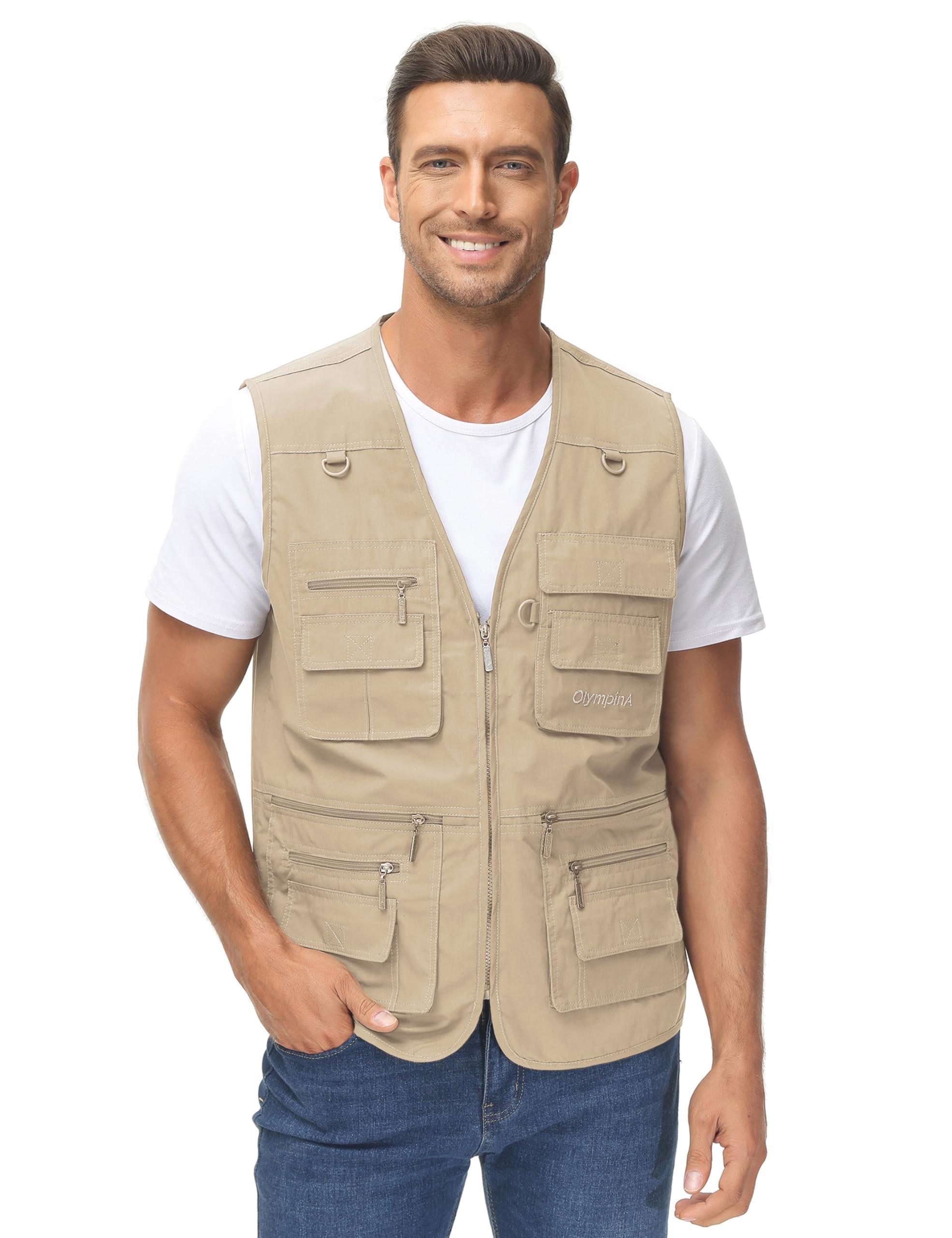 Lentta Lentta Men's Fishing Vest Summer Outdoor Lightweight Work Photo Vest 16 Pockets(Poplin LightKhaki-XL)