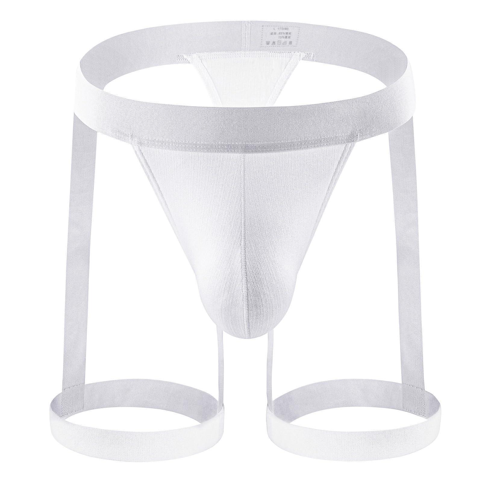 NineFit Basics Mens Underwear Crossdressing Garter Belt Briefs Sissy Panties Male Bikini Briefs G-String Thongs with Garter White