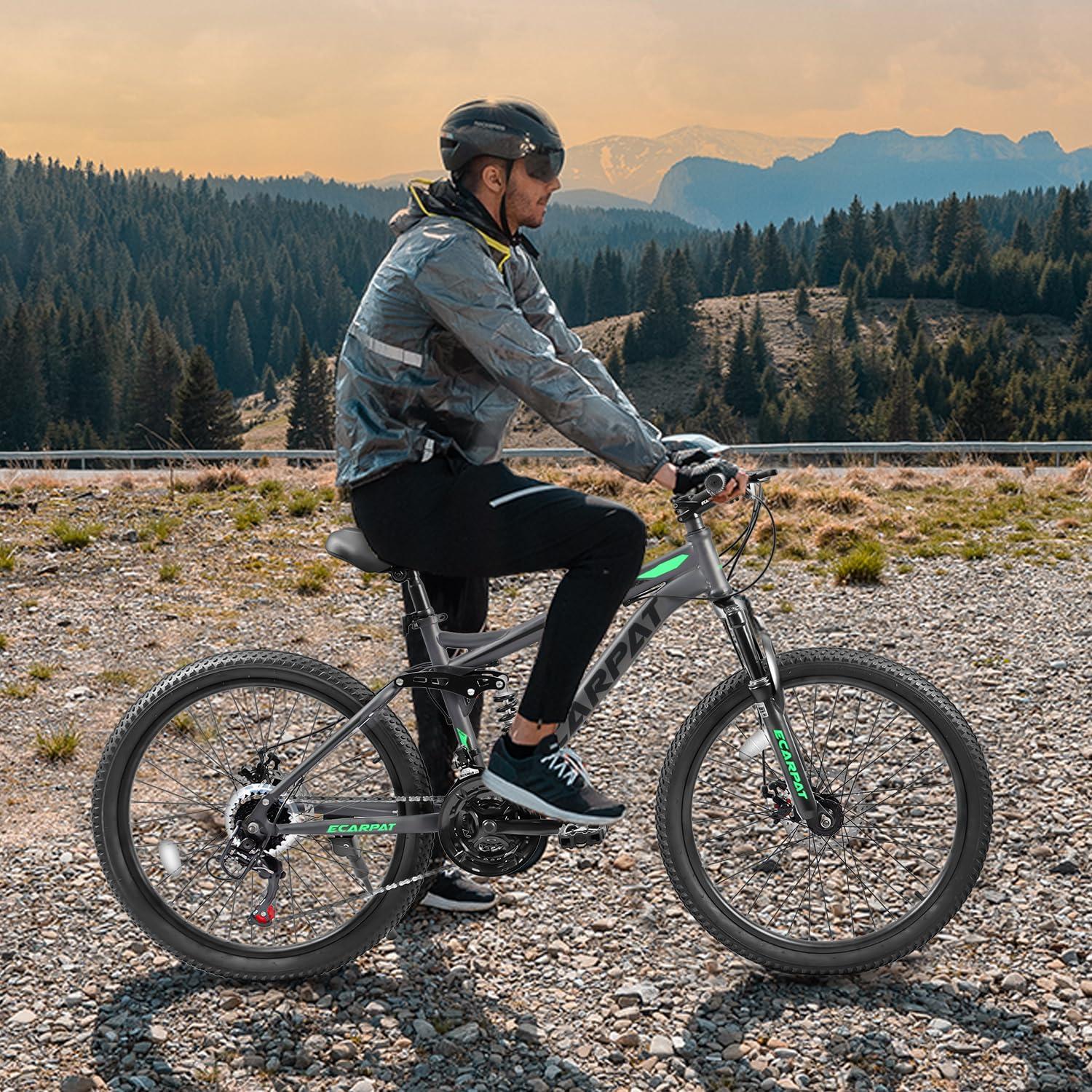 Rycheer Ecarpat 24 26 Dual Full Suspension Mountain Bike21-Speed Dual Disc Brakes Carbon Steel Mens Women Mountain Bike, Sport Cycling MTB Bicycle for Adult