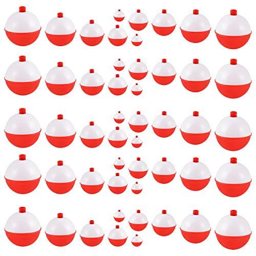 Coopay Coopay Fishing Bobbers 30Pcs-50Pcs/Lot Hard ABS Fishing Floats Set Snap on Float Red/White Bobbers Push Button Round Buoy Floats Fishing Tackle Accessories (1.5inch-30pcs)