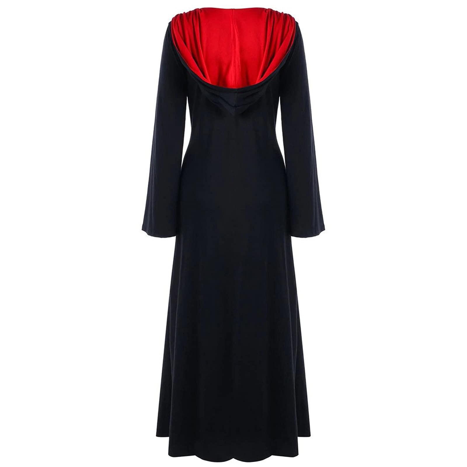 FKSESG FKSESG Womens Vintage Dress Winter Christmas Long Sleeve Patchwork Hooded Party Dress (U-Black, L)