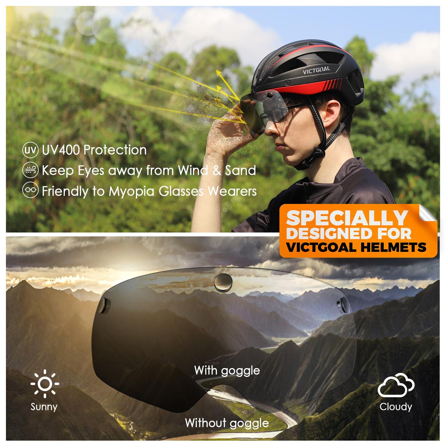 VICTGOAL VICTGOAL Detachable Magnetic Bike Helmet Goggles Visor Especially Deisgned for VG110/VG112 Bicycle Helmet (Photochromic)