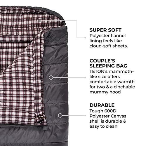 TETON Sports TETON Sports Fahrenheit Mammoth +20F/-7C Queen-Size Double Sleeping Bag; Warm and Comfortable; Double Sleeping Bag Great for Family Camping; Compression Sack Included, Grey (1064), +20F/ 94" X 62"/ Gr