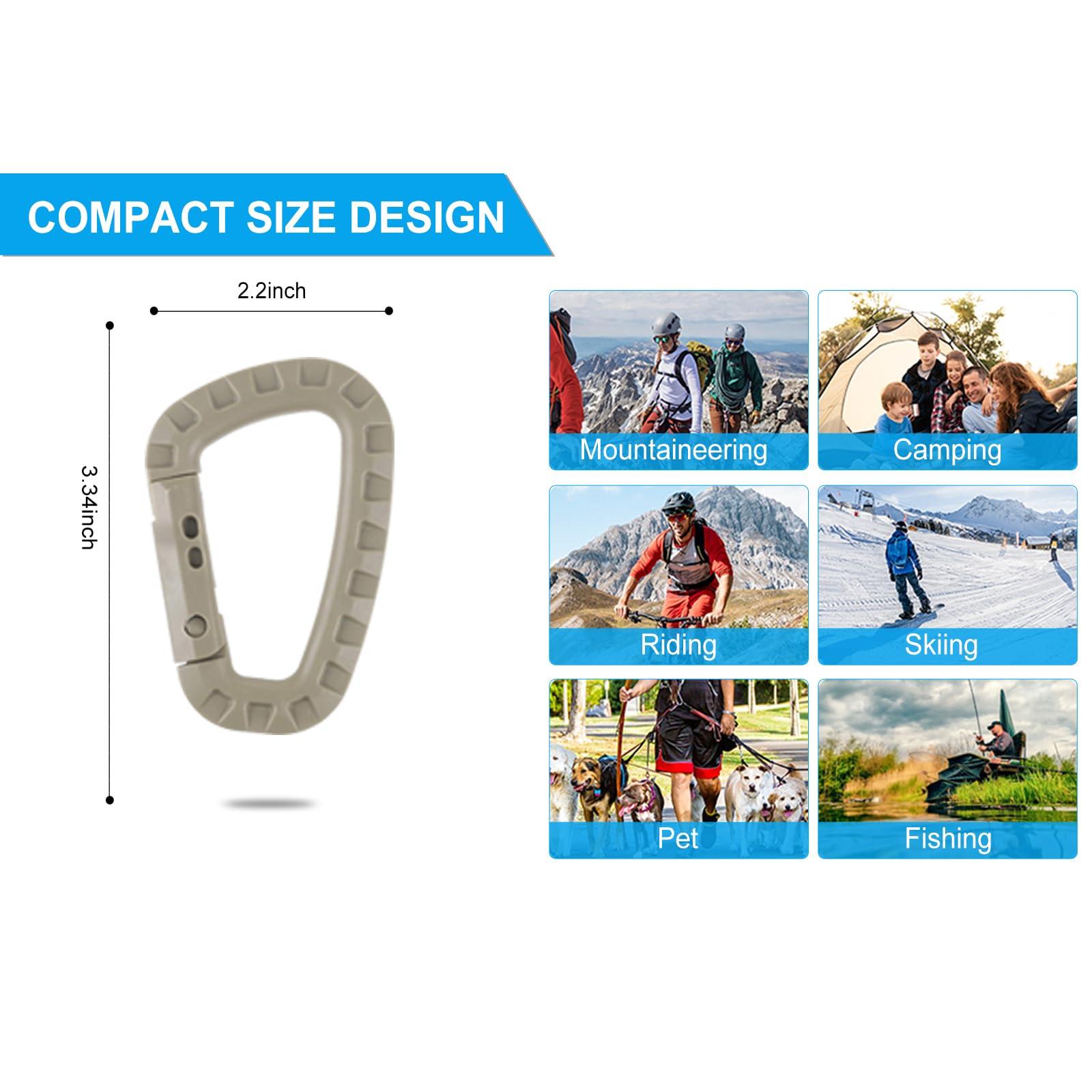 IEBUOBO IEBUOBO 12 Pack Khaki Carabiner Keychain - Hard Polymer Carabiners Climbing D Rings Light Weight Spring Snap Gear Clip Utility Hooks Backpack Hanging Buckle for Camping Hiking Fishing