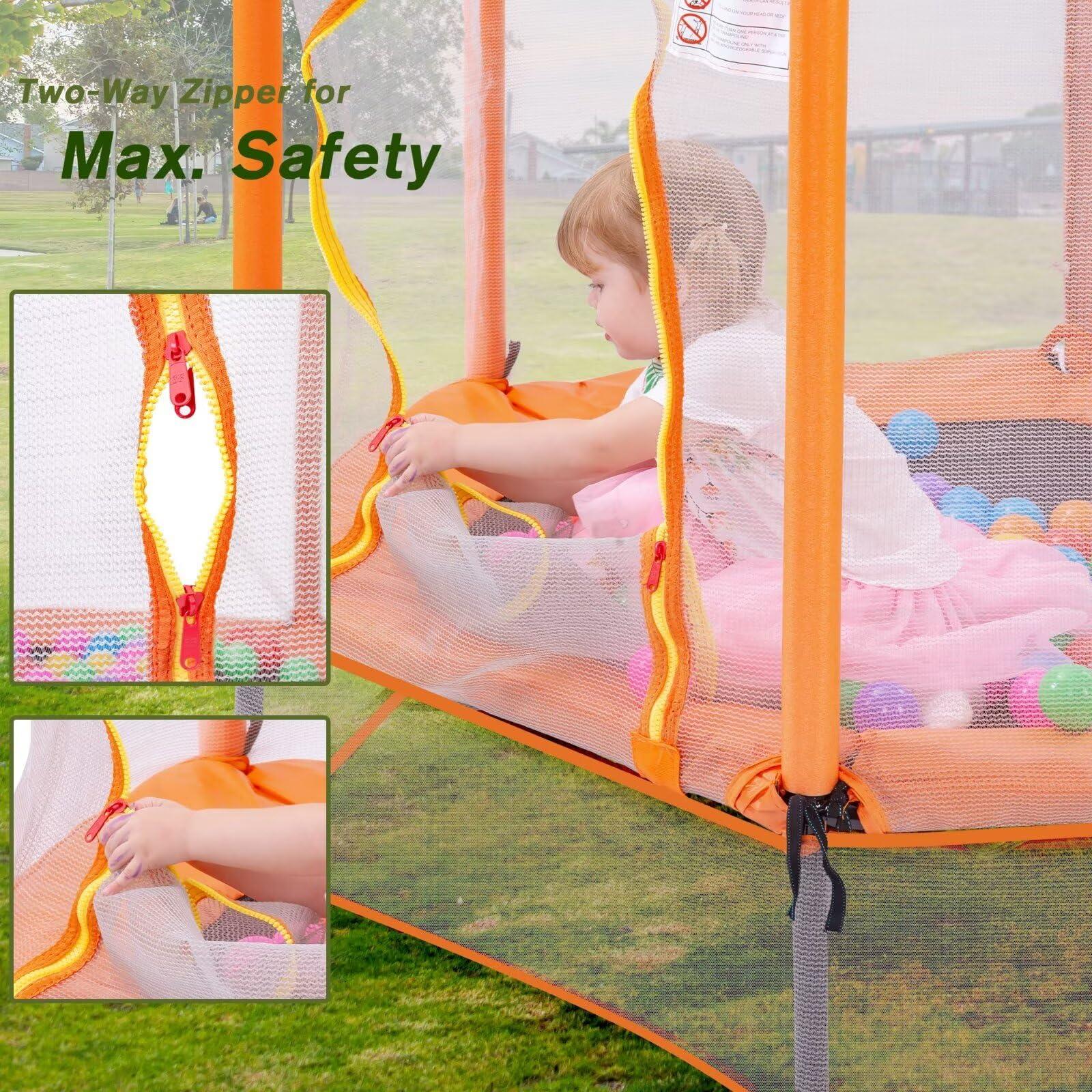 Merax Merax 55" Mini Trampoline for Kids, 4.5FT Indoor Outdoor Toddler Trampoline with Safety Enclosure Net and Pit Balls Baby Small Trampolines Birthday Gifts for Girl and Boy Age 3 Months and up, Orange