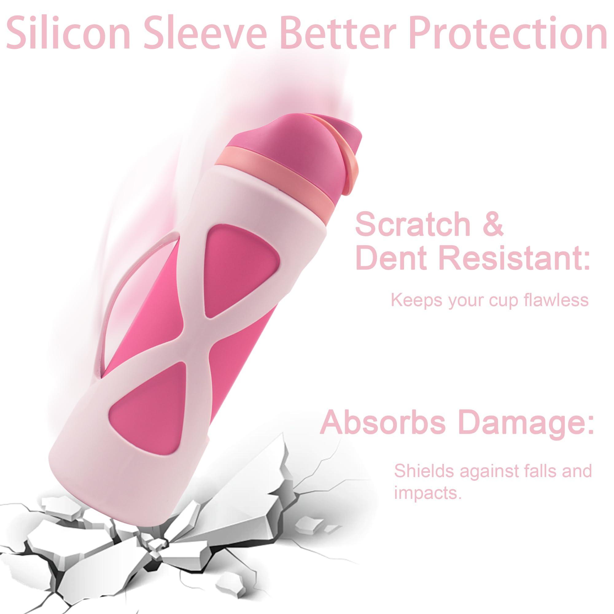 Bigwaves Bigwaves Bottle Bumper Silicone Boot Sleeve Protector with Handle for Owala Freesip Water Bottle 24 Oz, Water Bottle Carrier Grip Accessories for Running Bike, Gym Or Jogging (Single Strap, Pink)