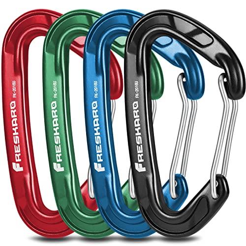 FresKaro FresKaro Wire gate Carabiner Clips, 15kN WireGate Caribeener Heavy Duty, Caribeaner Spring Snap Hooks, D ring, Strong, Lightweight, 4Pack for Keychain, Key, Gym, Outdoor Camping, Medium Size, Green
