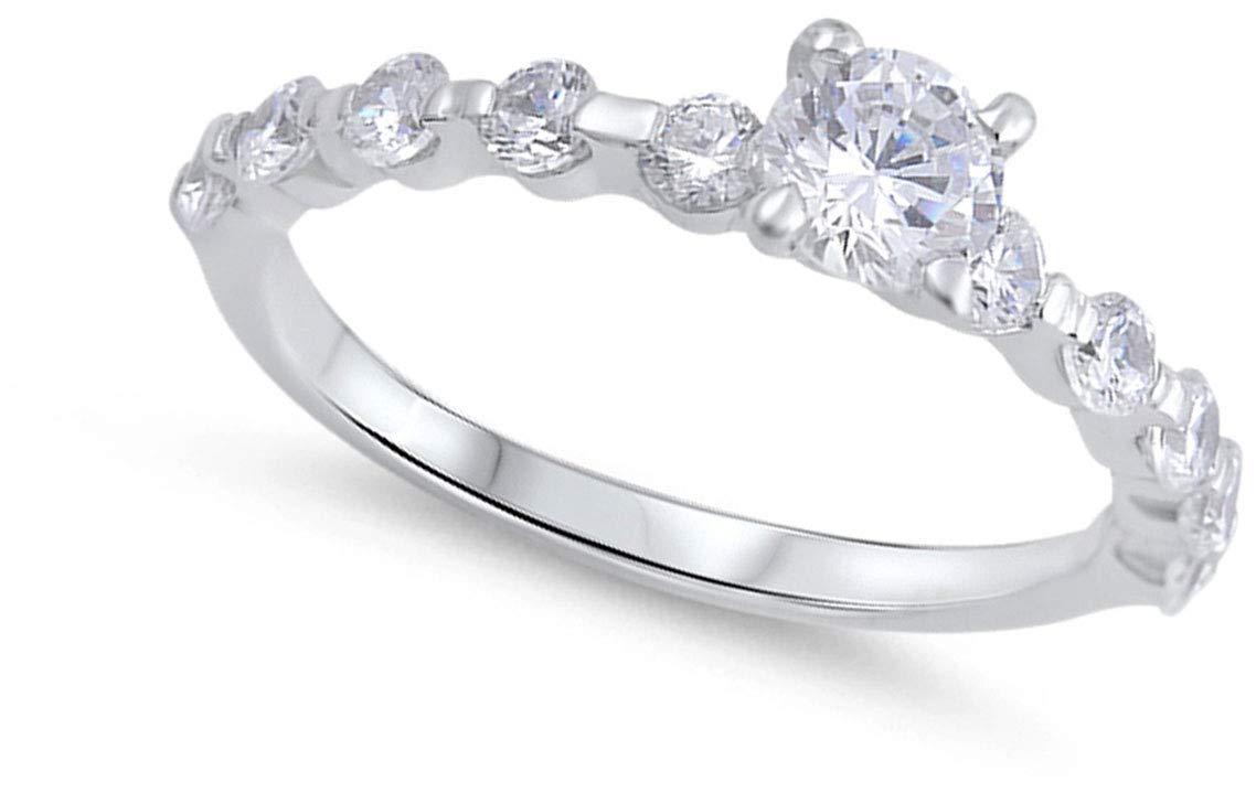 Sac Silver Round Clear CZ Wholesale Wedding Ring New .925 Sterling Silver Band Size 10