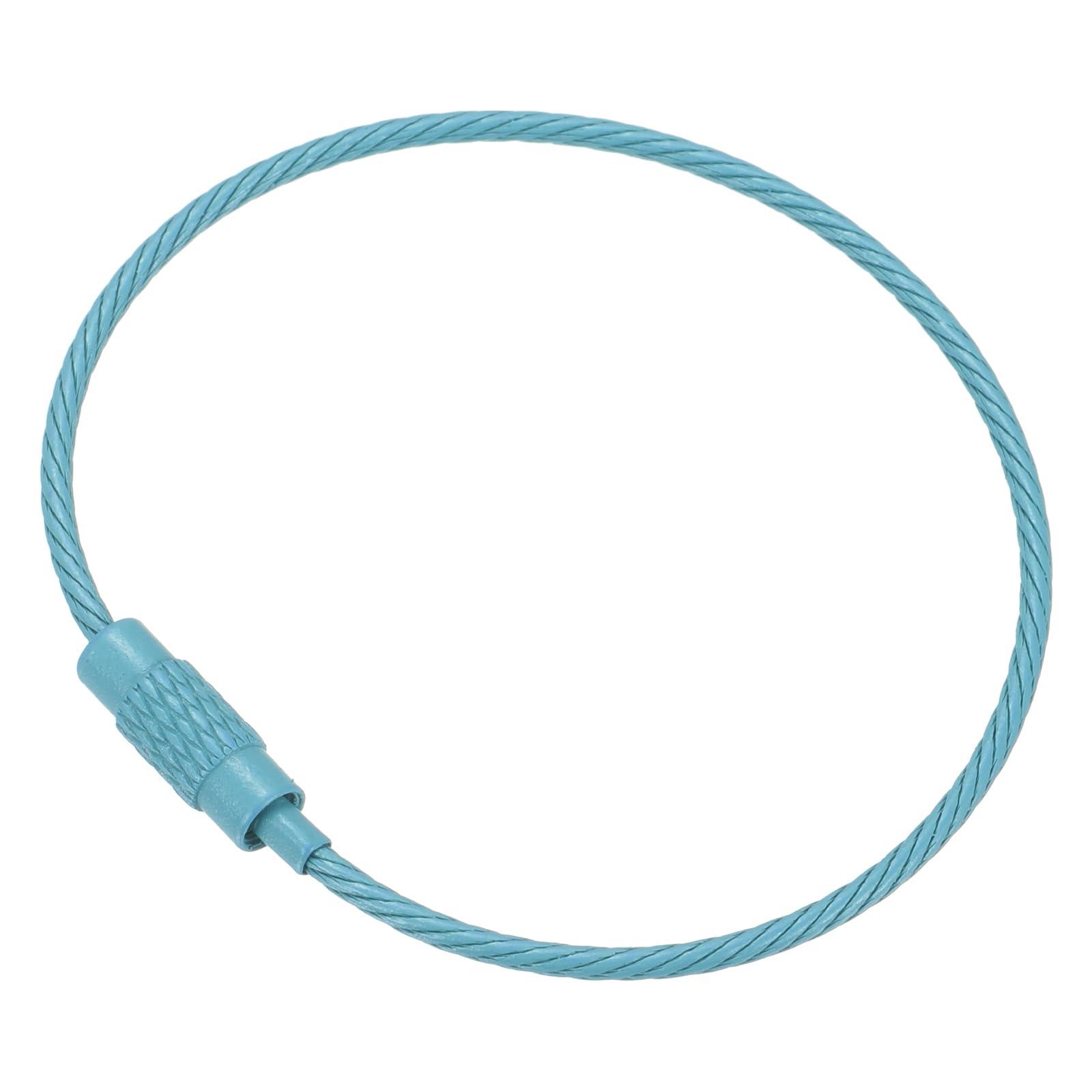 PATIKIL PATIKIL 6 Inch Length Wire Keychain Cable, 5 Pack Titanium Steel Key Ring Loop for Outdoor Hiking Sport, Blue