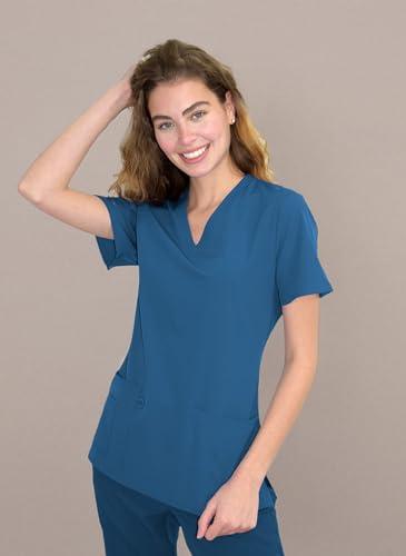 Green Town Green Town Scrubs for Women - 4 Pocket V-Neck Scrub Top, Stretch Fabric, Easy Care Uniforms-Caribbean-X-Large