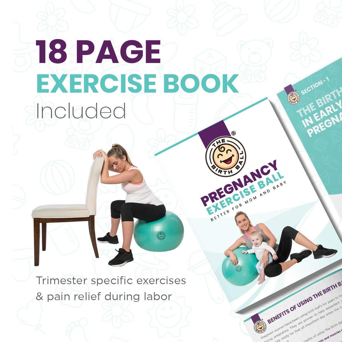 The Birth Ball The Birth Ball - Birthing Ball for Pregnancy & Labor - 18 Page Pregnancy Ball Exercises Guide by Trimester - Non Slip Socks - How to Dilate, Induce, & Reposition Baby for Mom 65cm