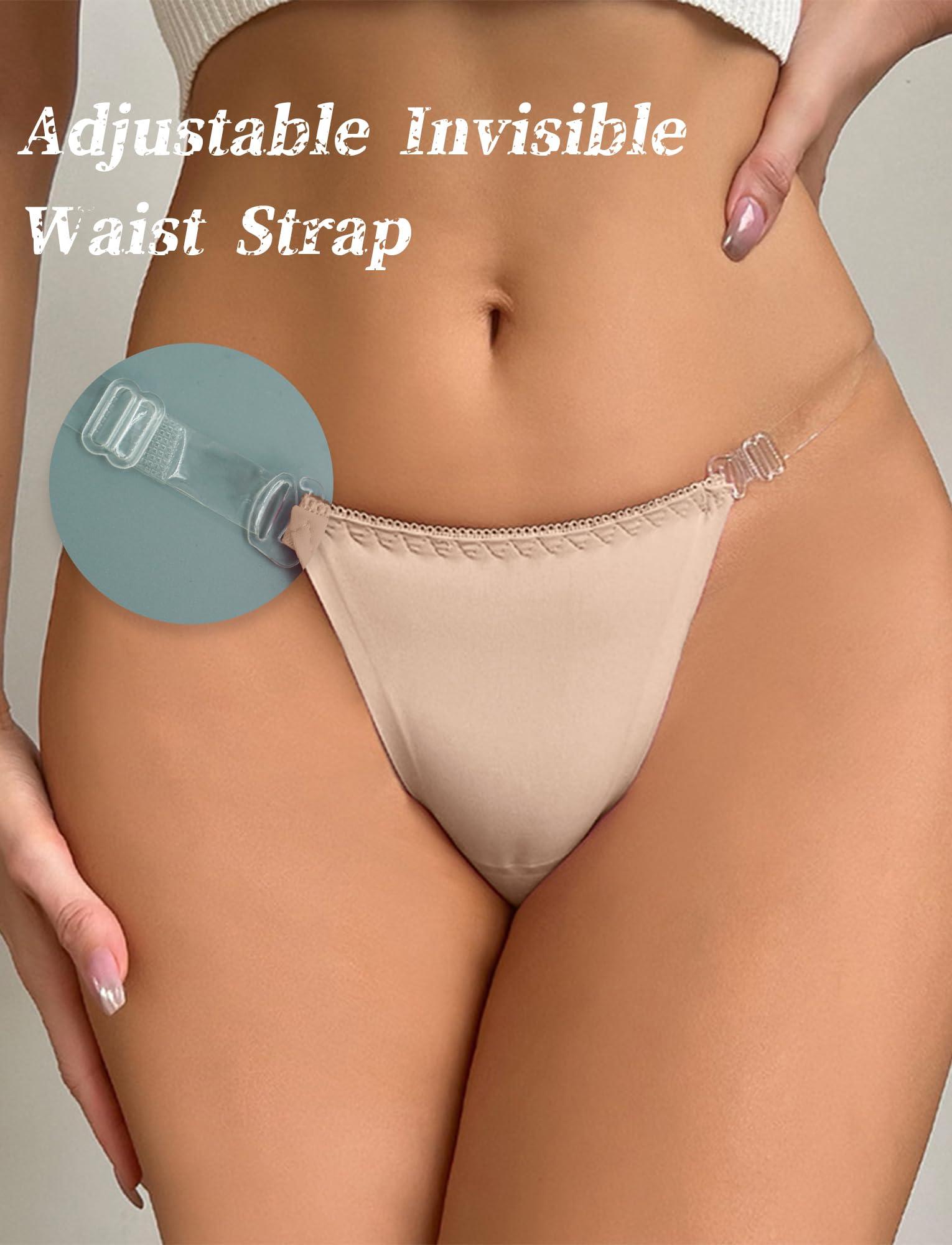 SEAUR Nude Thongs for Women Clear Straps Thong T-Back invisible underwear G String Thongs Briefs Low Rise 3 Pack Black M