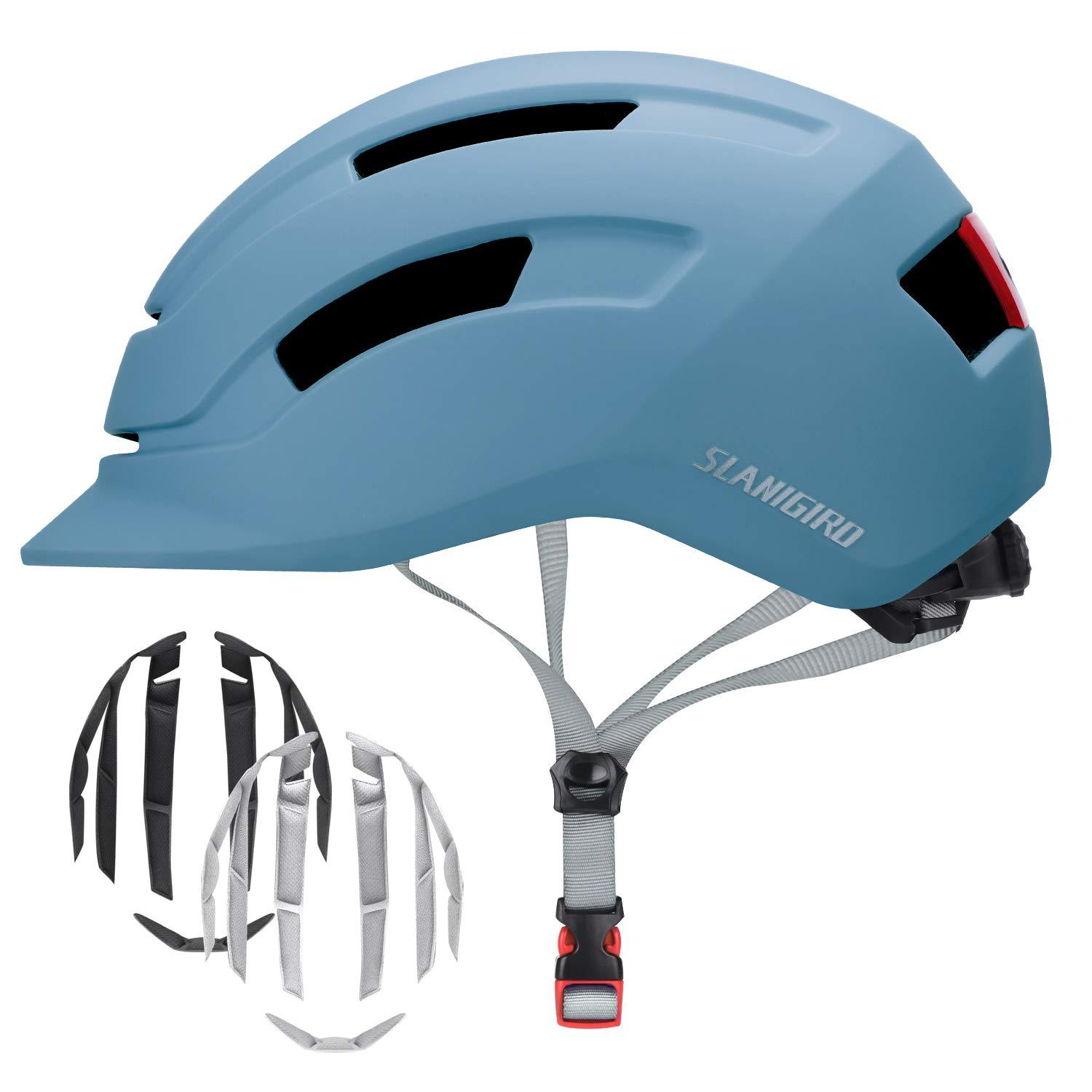 SLANIGIRO SLANIGIRO Adult Bike Helmet for Men Women - Bicycle Urban Road Helmet with Replacement Pads - Adjustable Fit System & Tail Light
