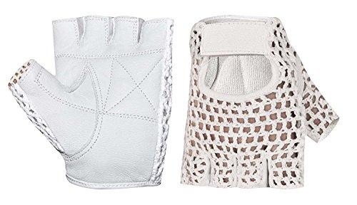 Kango Fitness Kango Fitness MESH Leather Fingerless Weight Lifting Exercise Gym Wheelchair Gloves White W 1061 (S)
