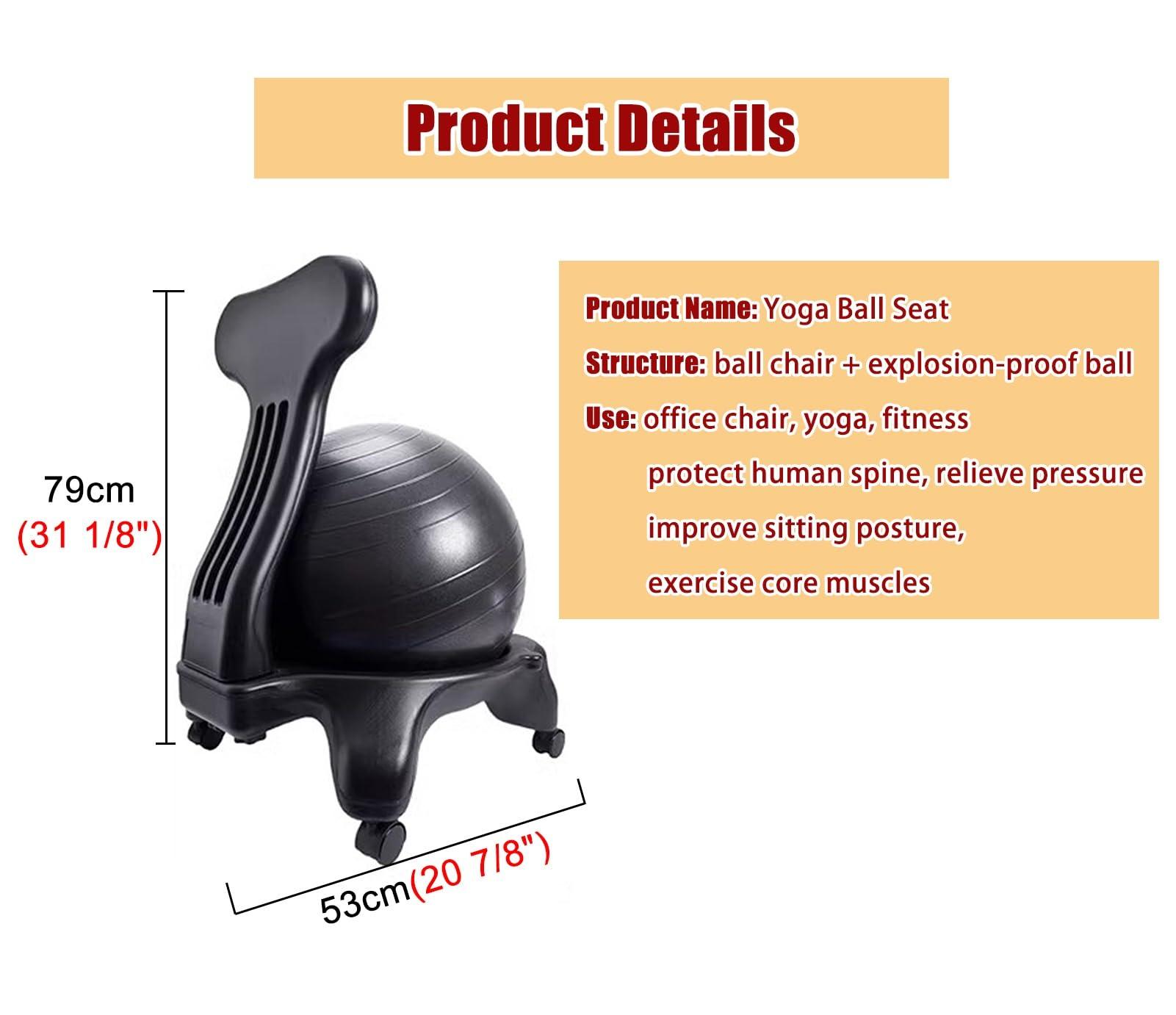 NUNETH Ergonomic Balance Ball Chair for Home and Office Desk, Premium Exercise Ball Stability Yoga Ball Posture Chair, Includes Anti-Burst Ball and Air Pump