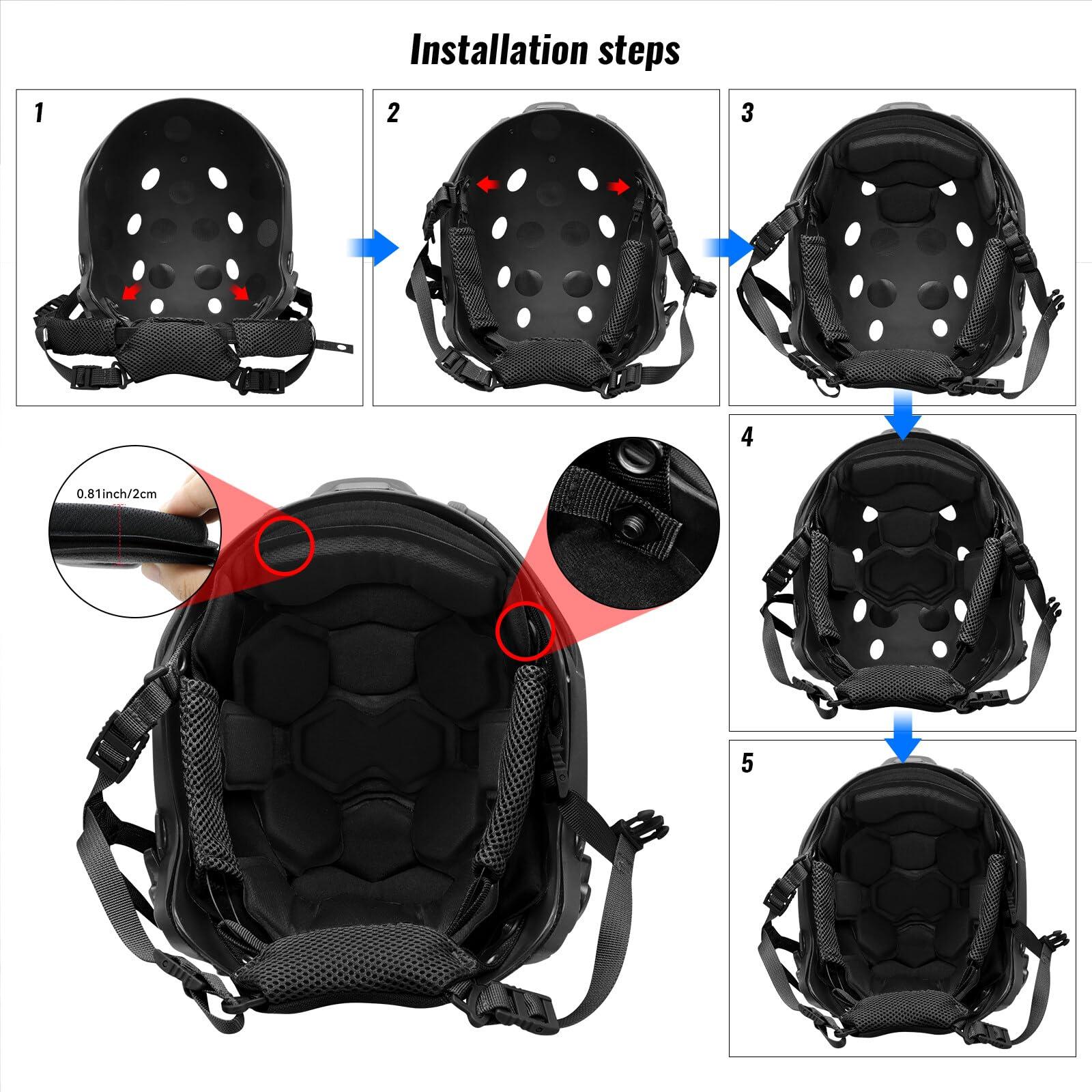 Yzpacc Yzpacc 2set Tactical Helmet Pads and Helmet Chin Strap Replacement Adjustable for Tactical Fast MICH ACH Bump FMA EXF Helmet Replacement Accessories Kit