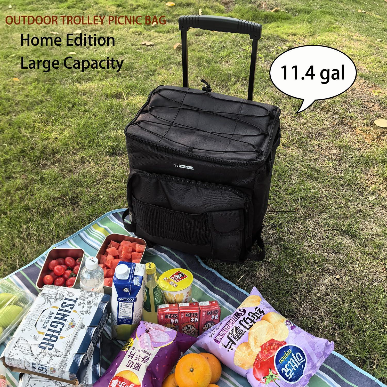 HipierFx Portable Cooler with Wheels and Handle Collapsible Rolling Cooler Leakproof Insulated Soft Kayak Cooler Bag for Camping Patio Travel Outdoor Ball Fields