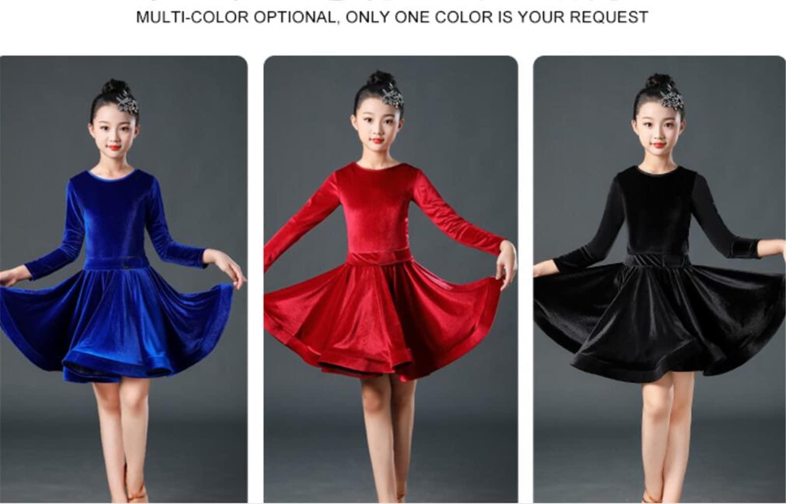 OTMYIGO OTMYIGO Girl Latin Dance Dress Tango Salsa Dancewear Dress Ballroom Competition Party Stage Performance Practice Costumes,Black,3XS