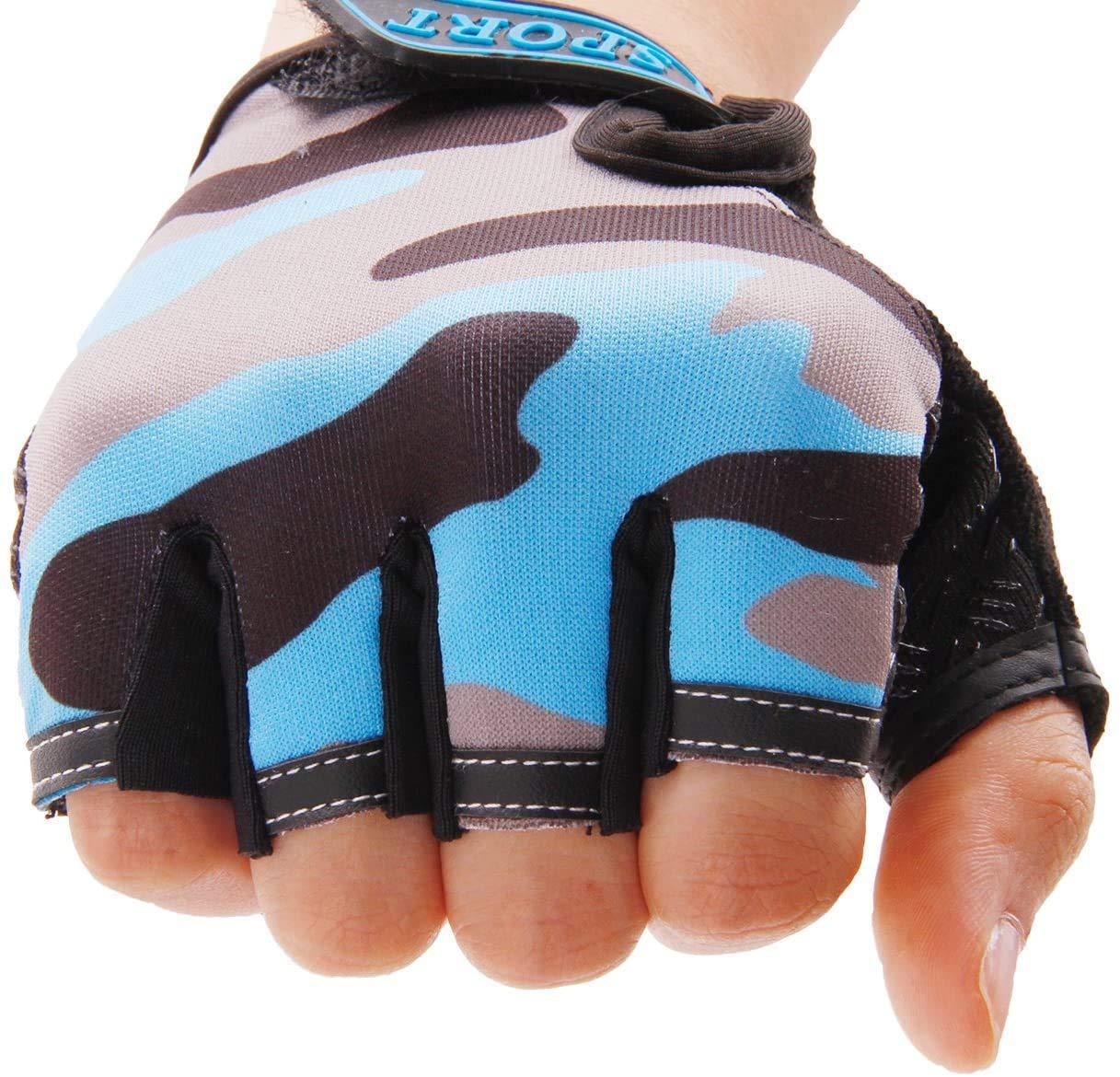 RUIXIB Children Half Finger Cycling Gloves Breathable UV Protection Fingerless Gloves Non-Slip Gel Bicycle Bike Riding Roller Skating Climbing Short Gloves Shock-Absorbing MTB Exercise Outdoor Sport Gloves