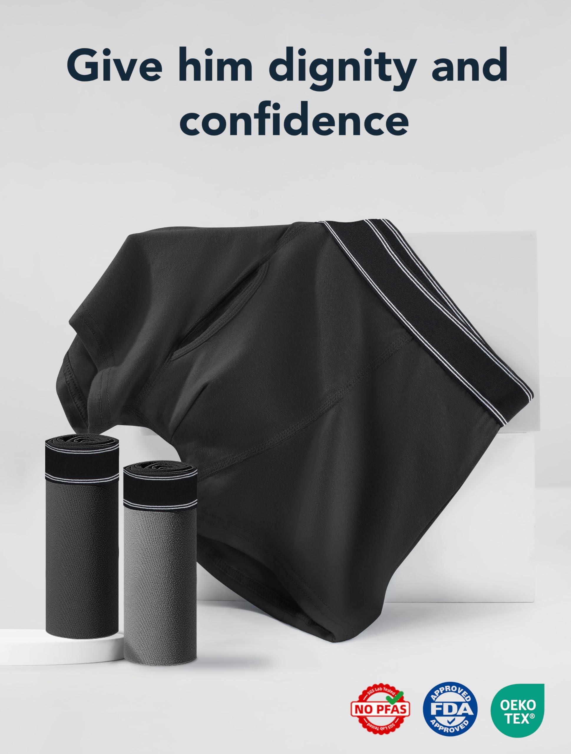 TIICHOO TIICHOO Mens Incontinence Underwear Washable Cotton Incontinence Boxer Briefs with Front Fly 3 Pack (3X-Large, 3 Black)