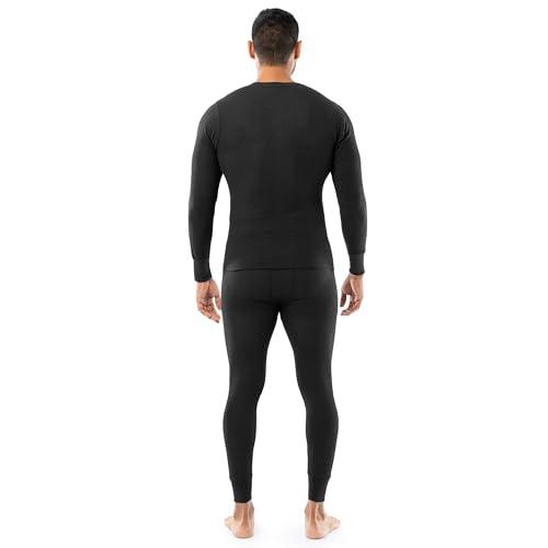 Indera Indera Men's Traditional Waffle Thermal Underwear Long Johns Crew Top and Pant Set, Black, 3X