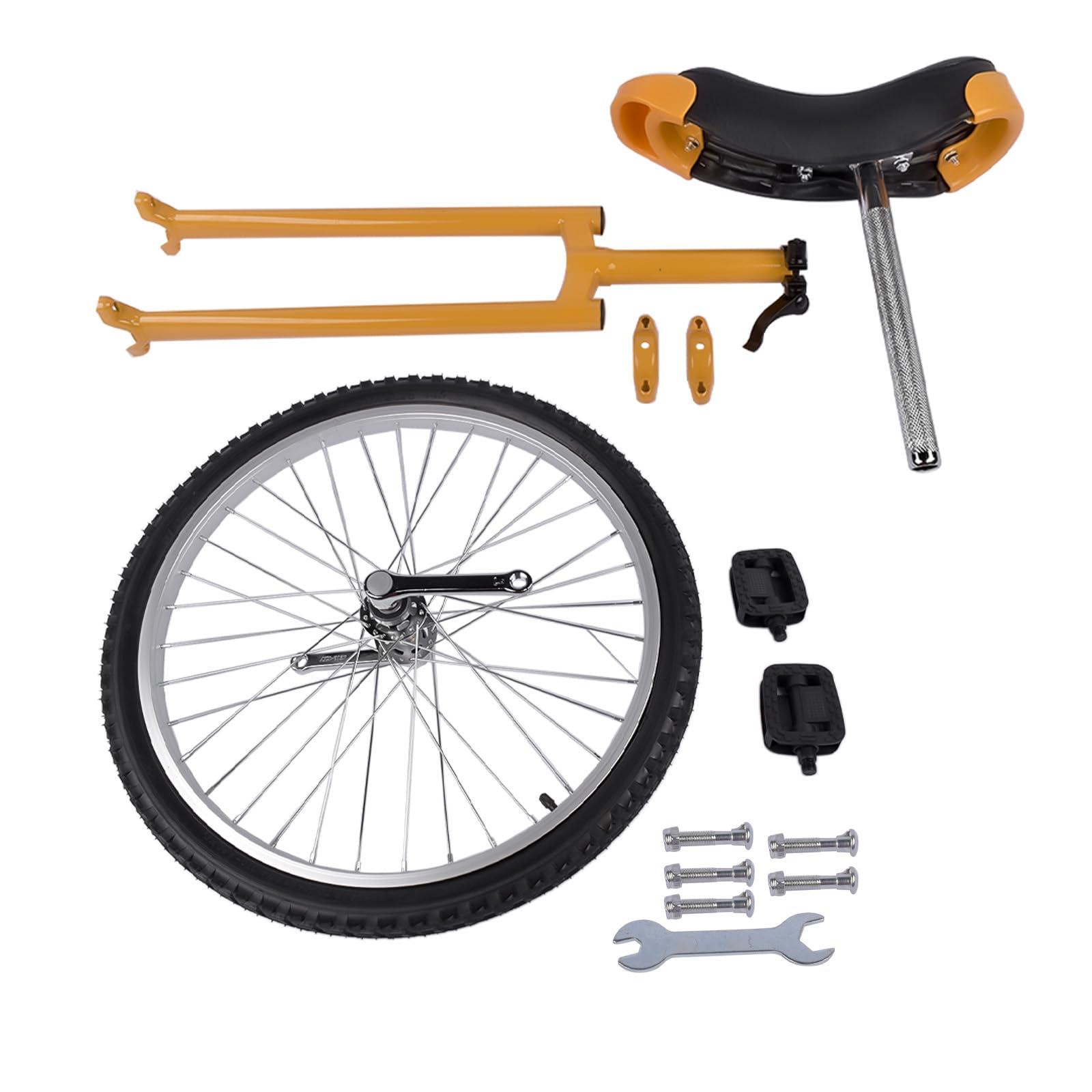 NineFit Basics 24 Inch Unicycle for Kids and Adults One Wheel Unicycle Bike with Adjustable Seat for Exercise Fun Entertainment Circus Performances, Unicycle for Beginners Easy Assembly Yellow