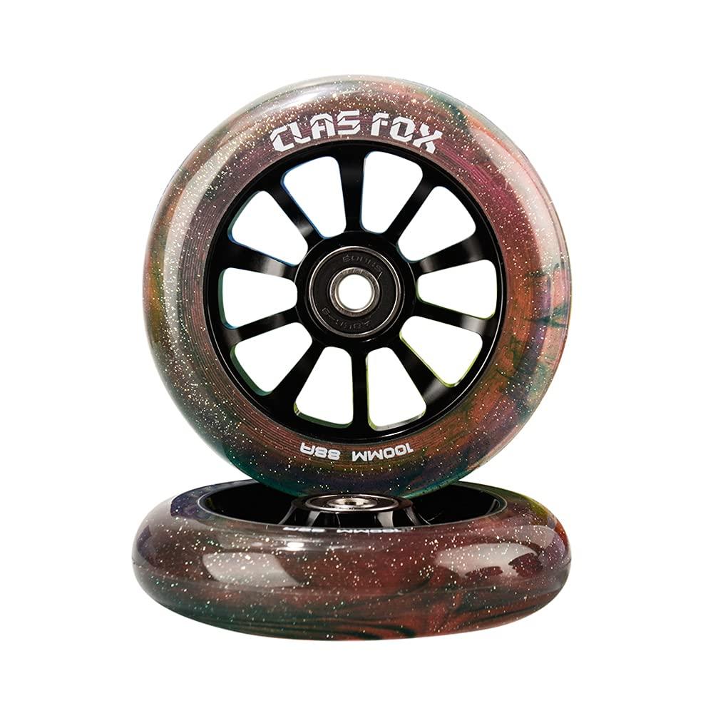 CLAS FOX CLAS FOX Pro Scooter Wheels 100mm Transparent Sparkle PU with ABEC-9 Bearings CNC Metal Core (2pcs) (Brown)