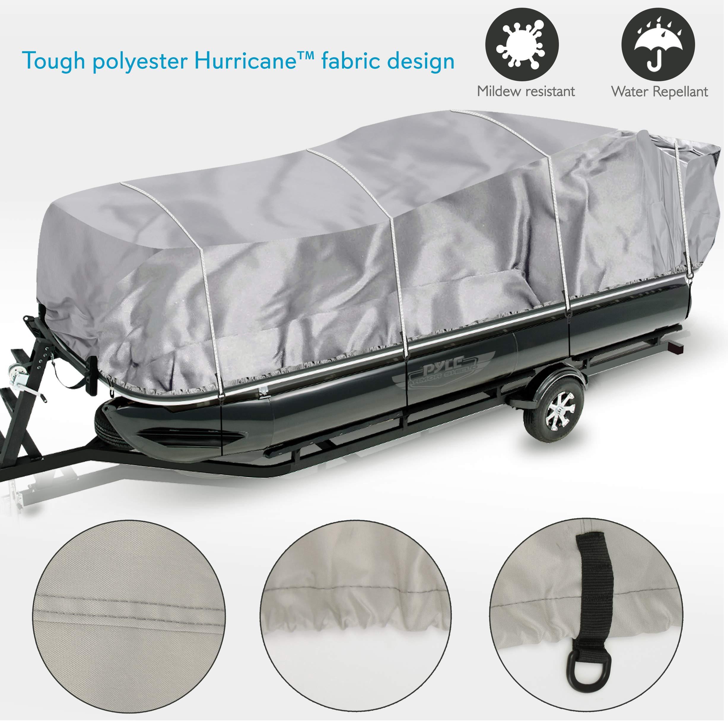 Pyle Pyle Universal Boat Adjustable Storage Cover - 25\'-28\'L to 96 Pontoon Boats Protection Custom Heavy Duty Waterproof Polyester Fabric, Snap Strap, Elastic Cord, Bag