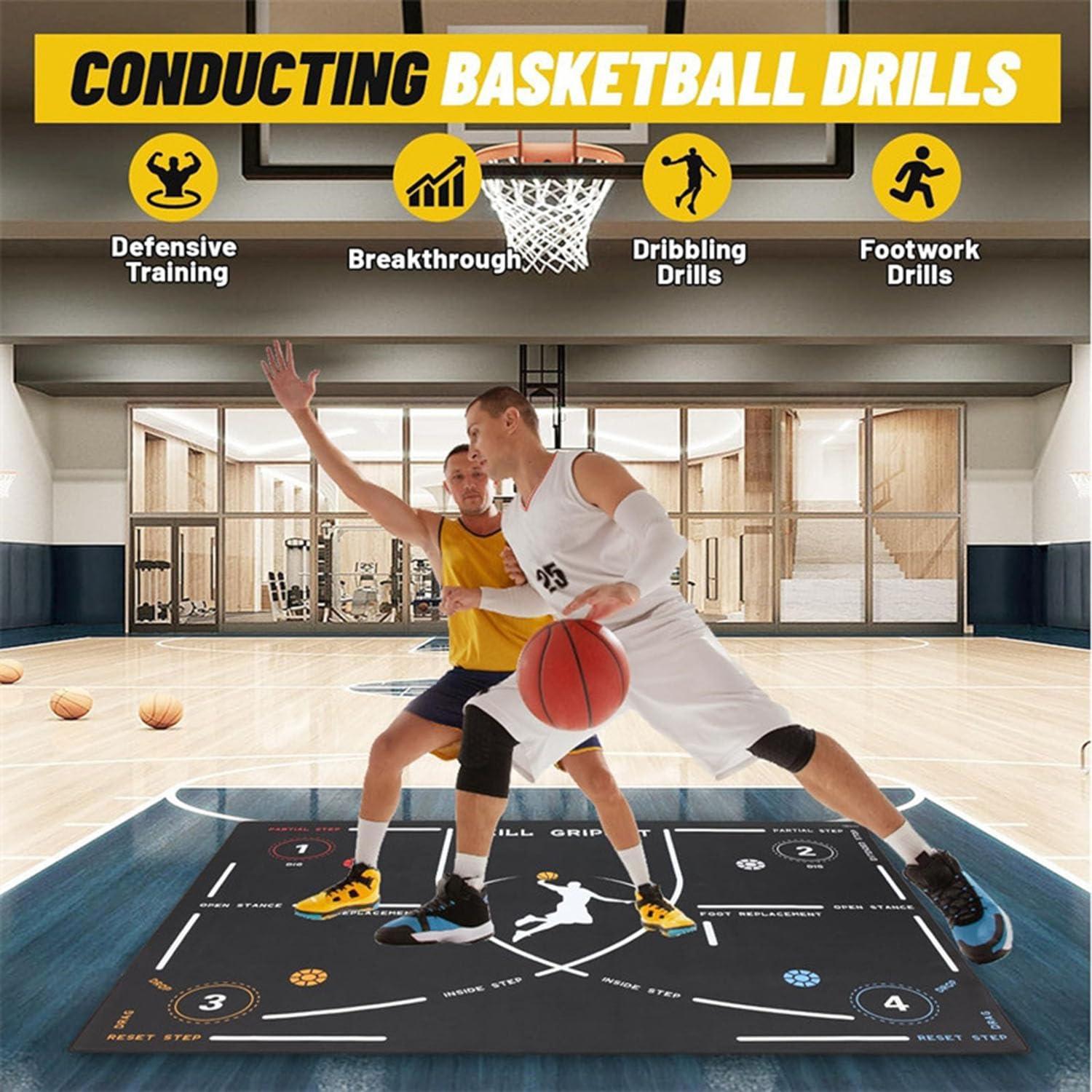 PUSHIZHIGUANG Basketball Footstep Training Mat, Portable Basketball Training Mat, Non Slip Rubber Training System Blanke, Training Pace Ball Control for Home Kids (Black A, 35 * 47.2in)